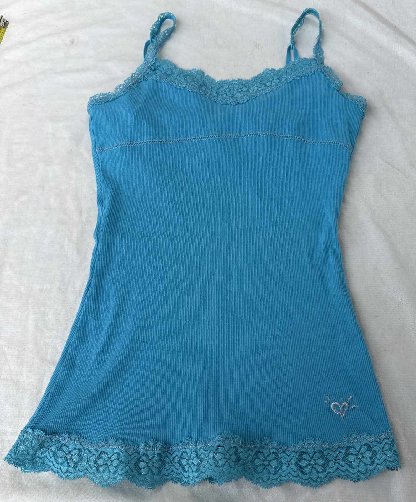 Justice Girls Blue Camisole Tank Top W small Lace Trim, Sz10 Justice Girls Blue Camisole Tank Top W small Lace Trim, Sz10