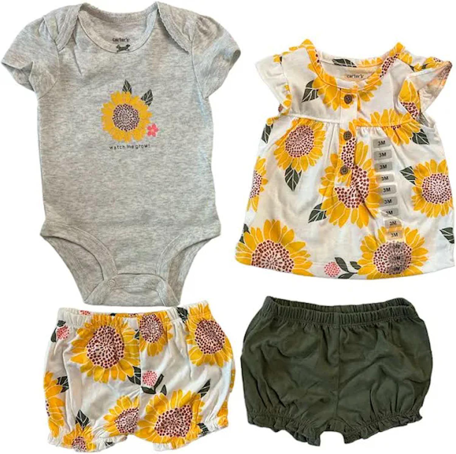 Carter\'s Girl 4-Piece Mix & Match Top, Bodysuit Shorts Set Sunflower