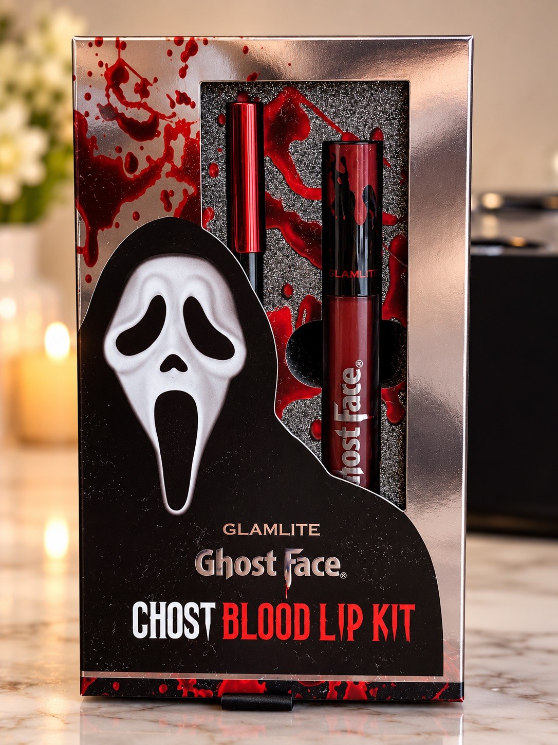 Glamlite x Ghost Face Ghost Blood Lip Kit Blood Red Liner Gloss Limited Ed NIB