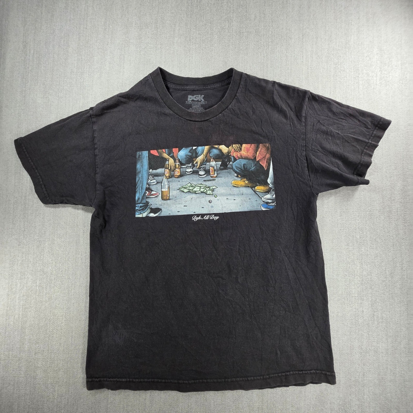DGK Graphic T-Shirt Mens Large Black All Day Dice Game Streetwear Skate Tee
