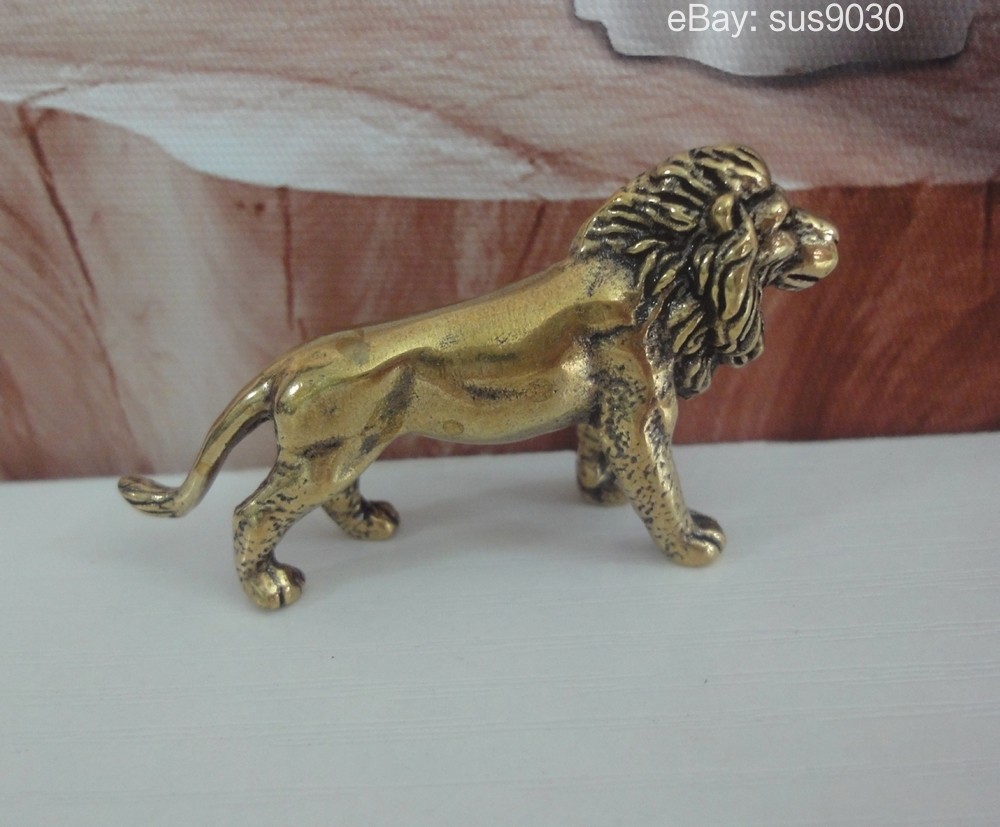Solid Brass Lion Figurine Sculpture Vintage Shelf Decor