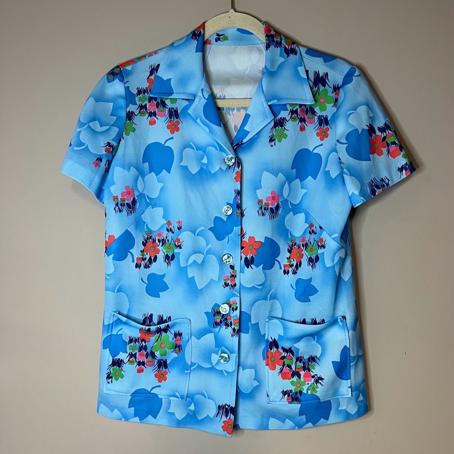 VTG 1970s Floral Button Up Shirt 70s Flower Power House Shirt Top Handmade ? M/L VTG 1970s Floral Button Up Shirt 70s Flower Power House Shirt Top Handmade ? M/L