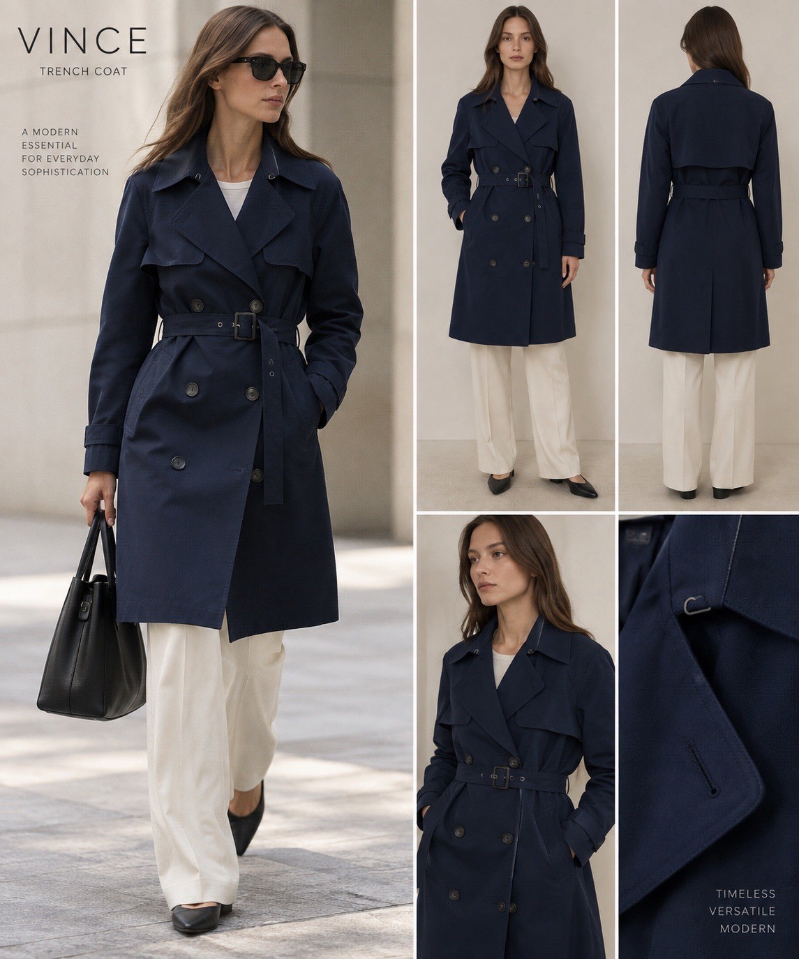 VINCE Navy Double-Breasted Trench Coat VINCE Navy Double-Breasted Trench Coat