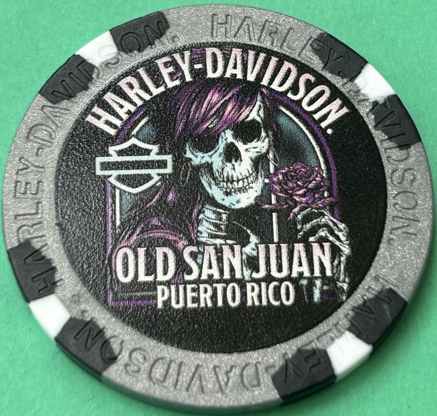 Harley Davidson Wide Print Poker Chip from Old San Juan HD in Puerto Rico Harley Davidson Wide Print Poker Chip from Old San Juan HD in Puerto Rico