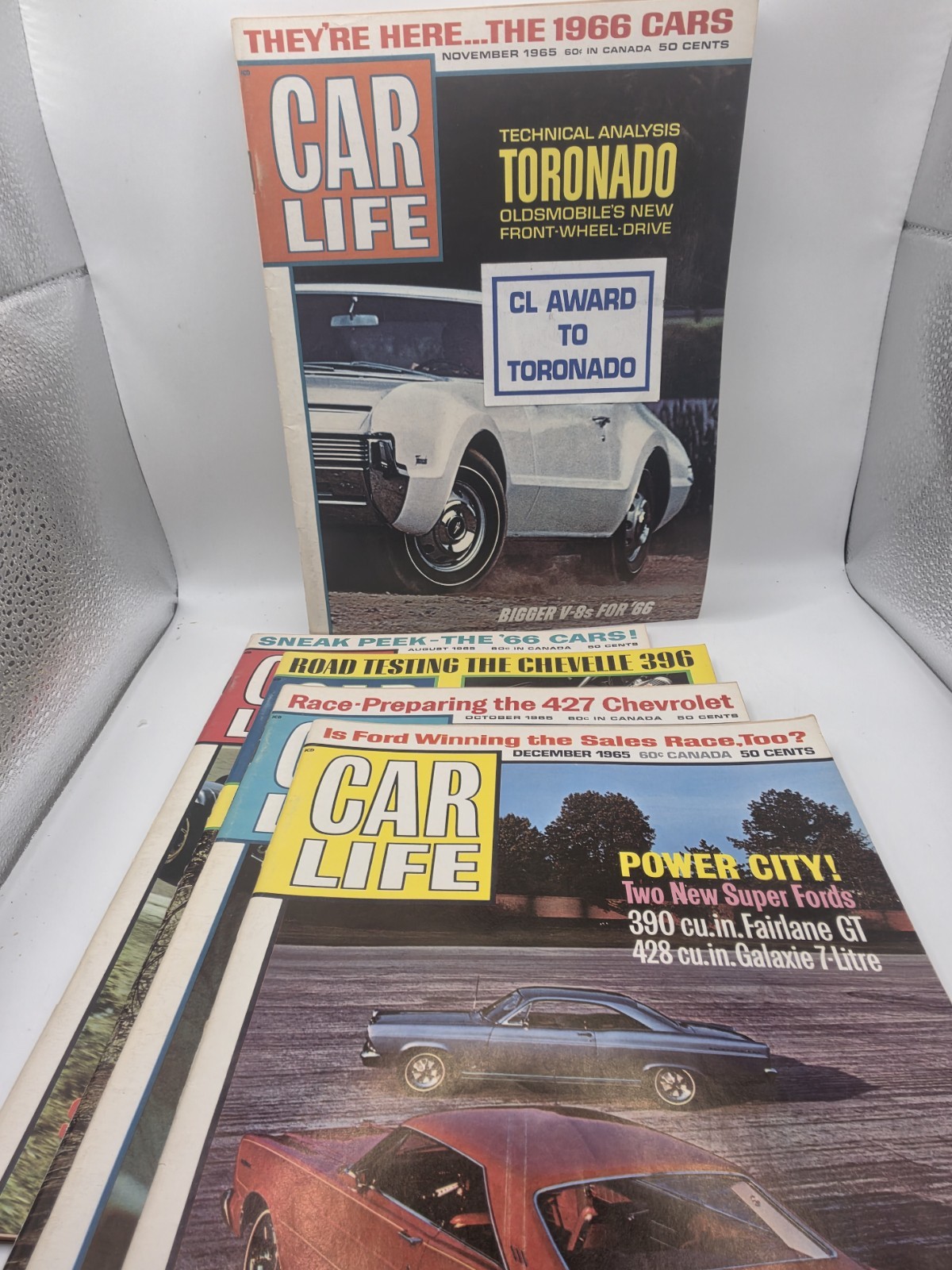 Vintage 1965 Car Life Magazine Lot (Aug-Dec) 5 Issues - Olds Toronado, Chevy 427