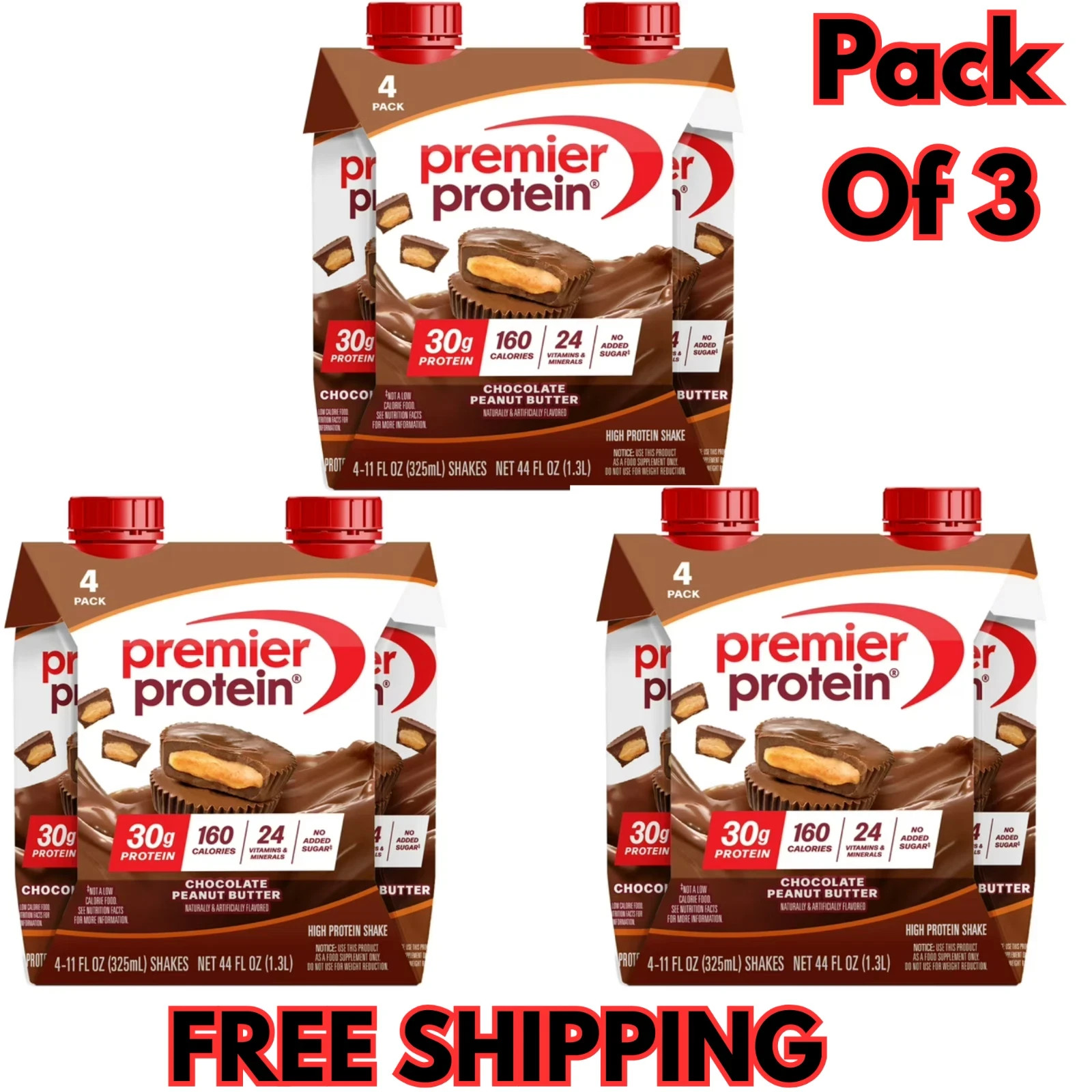 Premier Protein Shake, Chocolate Peanut Butter, 30g Protein,11 fl oz,12ct