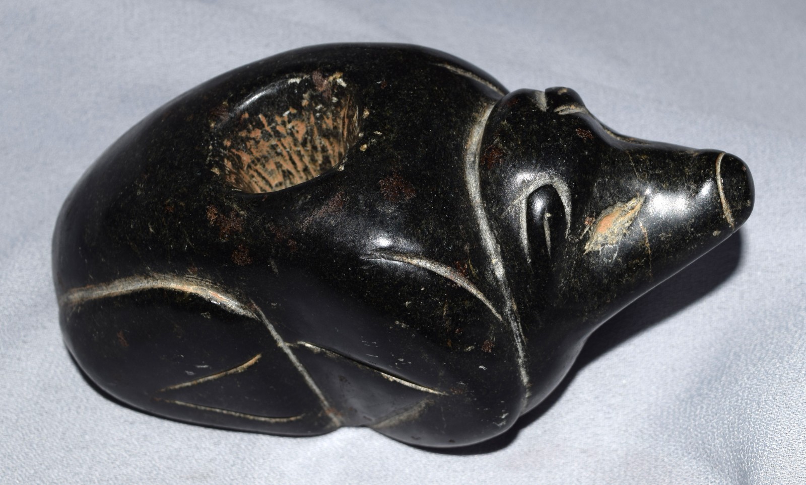 Authentic Prehistoric Racoon Effigy Pipe. Fine.