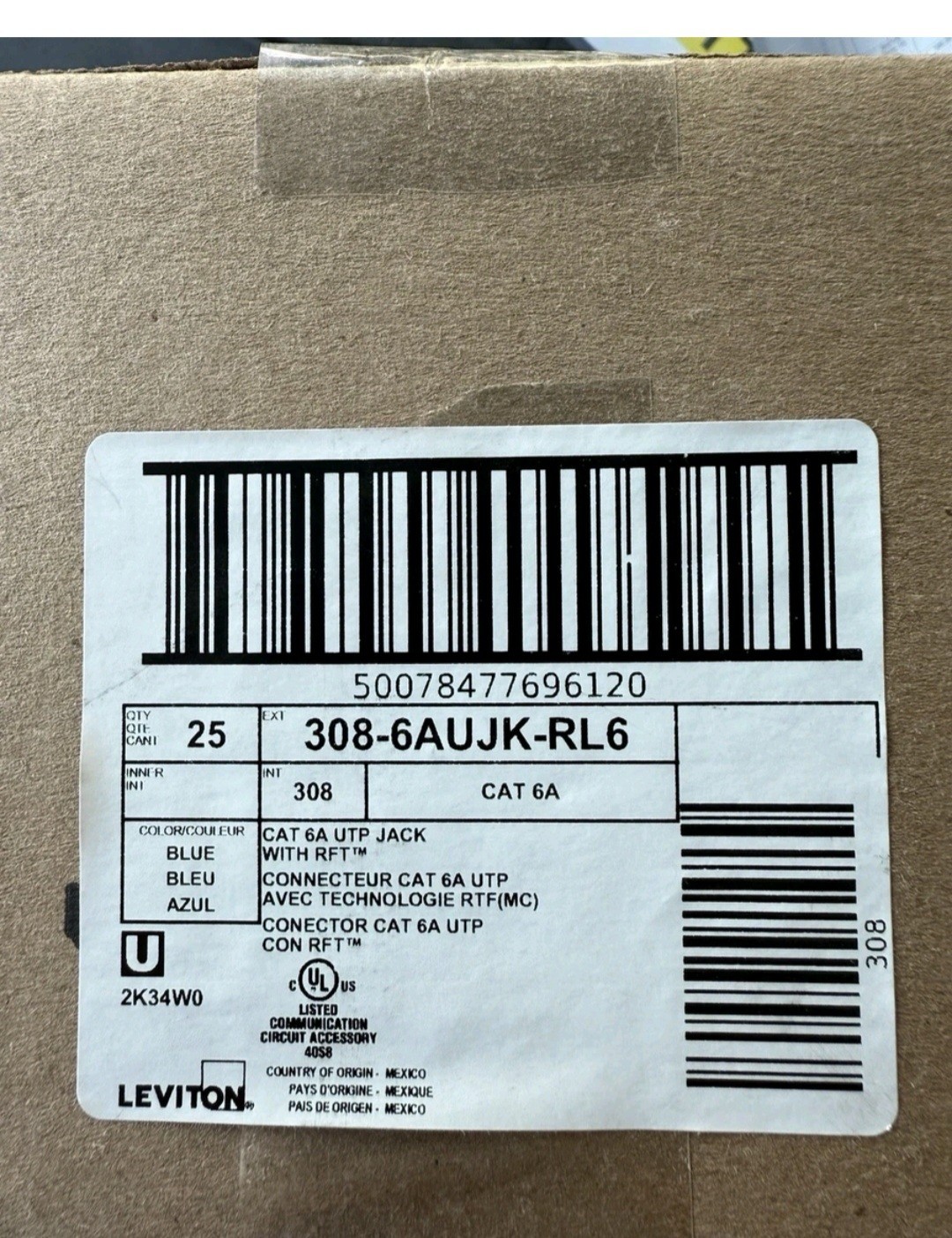 25/Box Leviton Cat 6A JACK 308-6AUJK-RL6 RJ6 BLUE 10 Gigabit Keystone 25/Box Leviton Cat 6A JACK 308-6AUJK-RL6 RJ6 BLUE 10 Gigabit Keystone