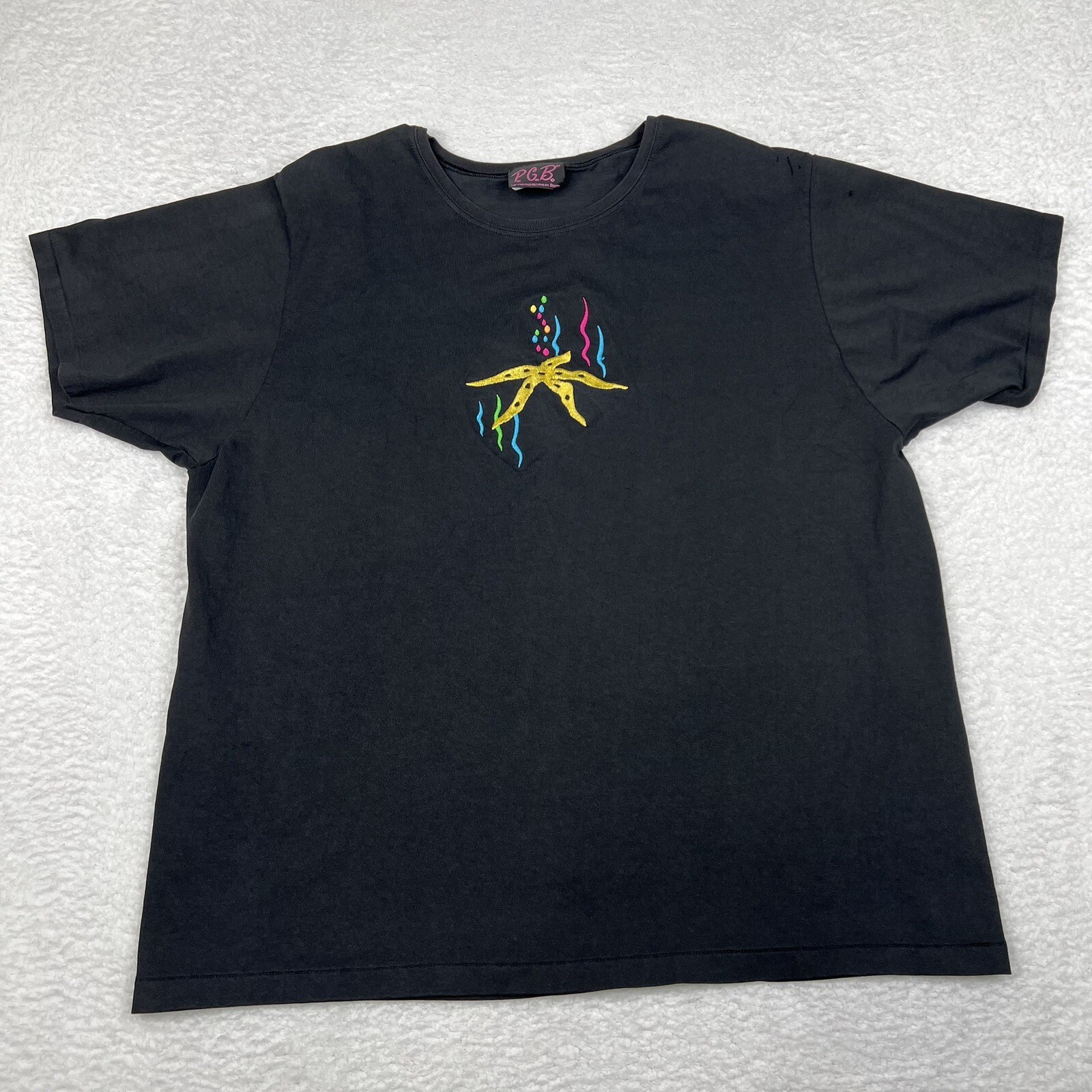 Vintage PGB Shirt Adult Large Black Short Sleeve Single Stitch Embroidered
