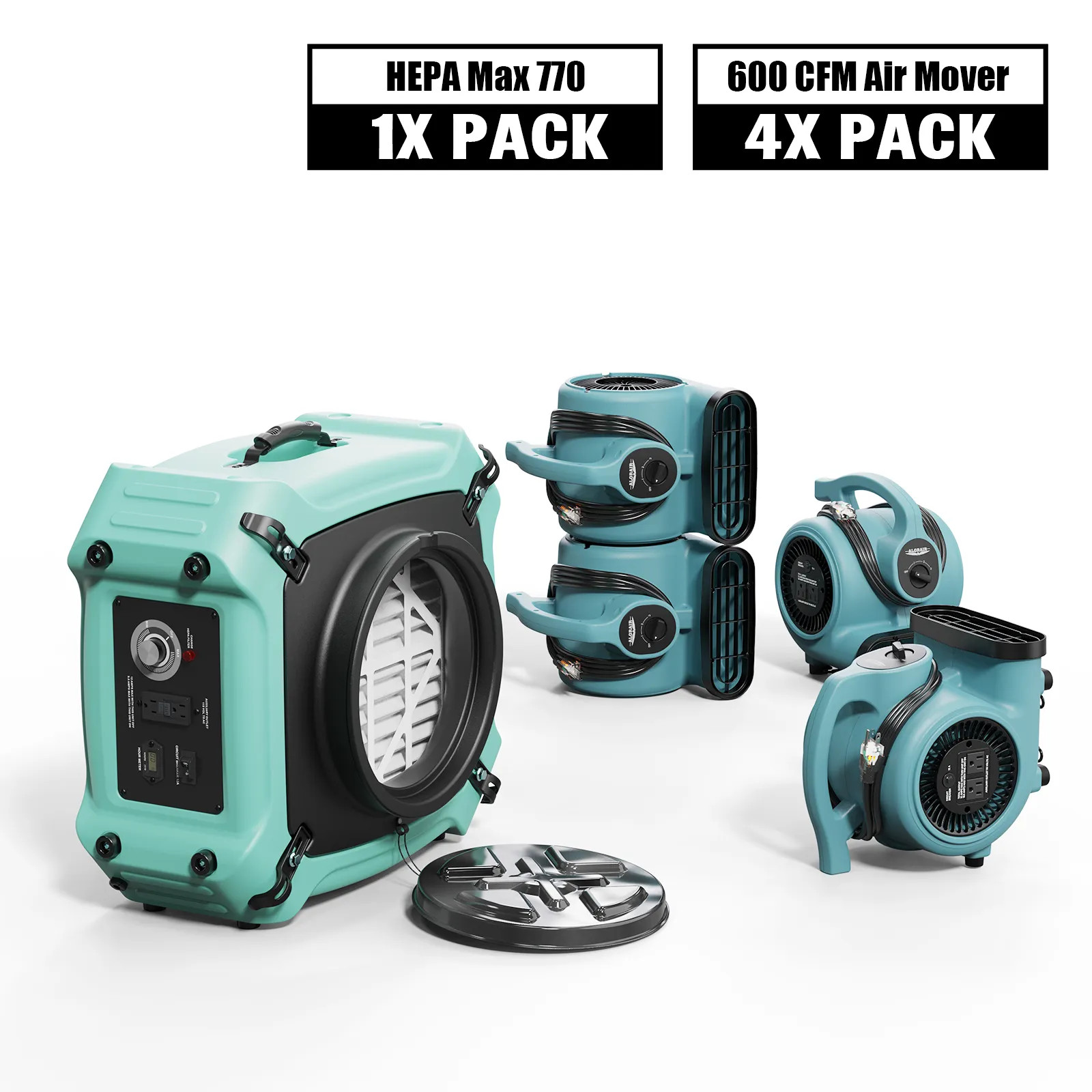 Alorair Water Damage Restoration Combo Pack 1X HEPA Air Scrubber+4X  Air Mover