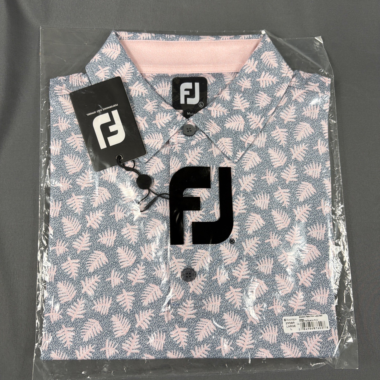 FootJoy Golf Shirt Polo Shadow Palm Print Large Graphite Quartz NWT MSRP $95