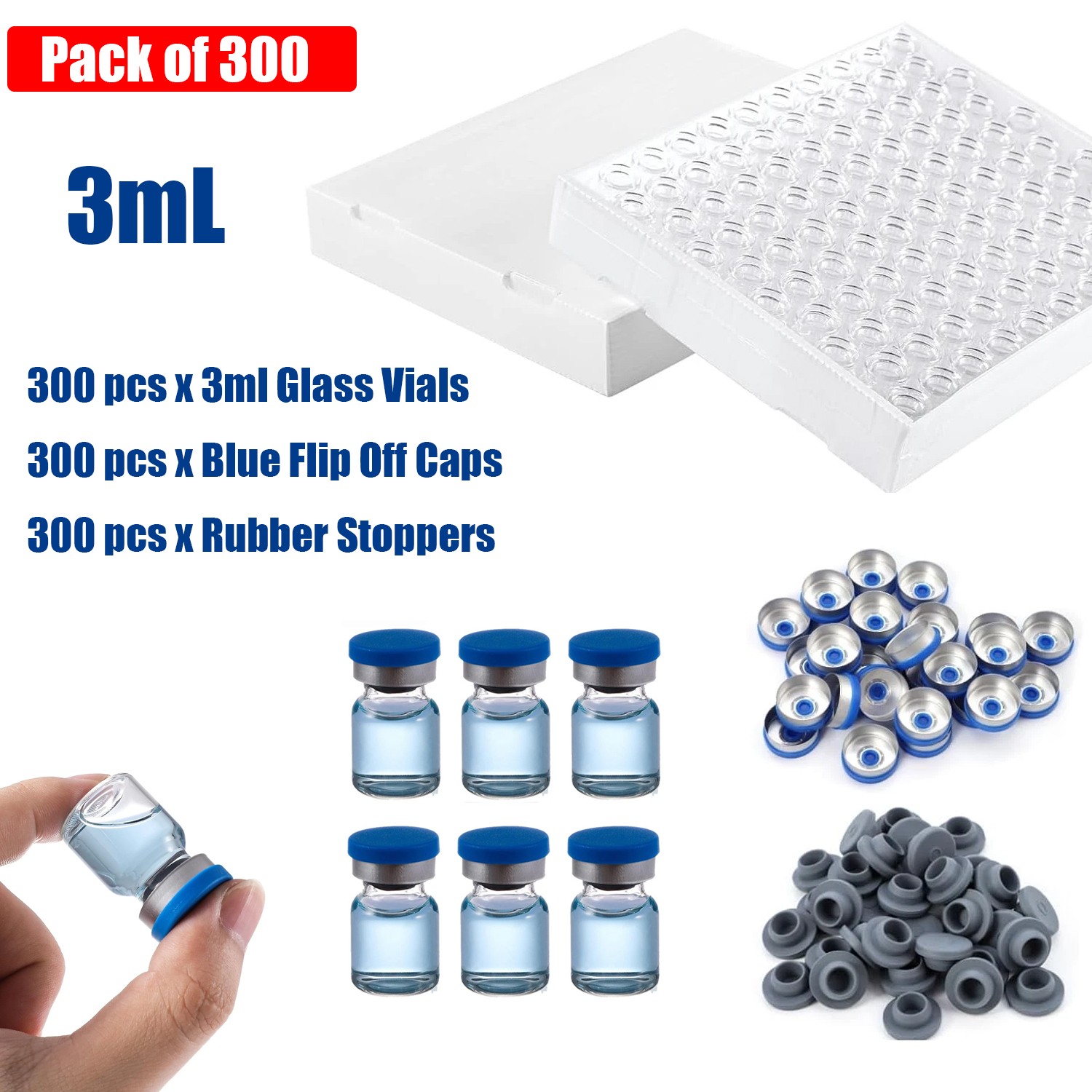 300PCS 3ml Glass Vials Headspace Vials Clear 20mm Crimp top Flat Bottom HPLC