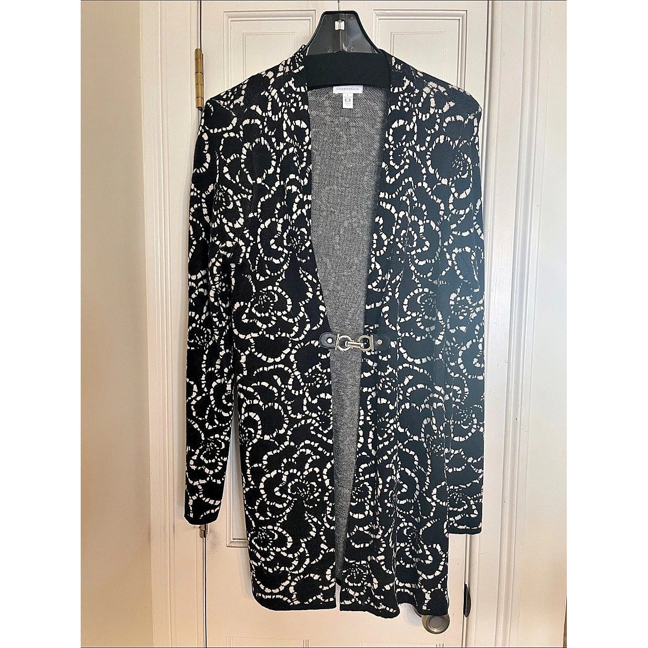 Charter Club Floral Clasp Cardigan in Black & White Size Large Charter Club Floral Clasp Cardigan in Black & White Size Large