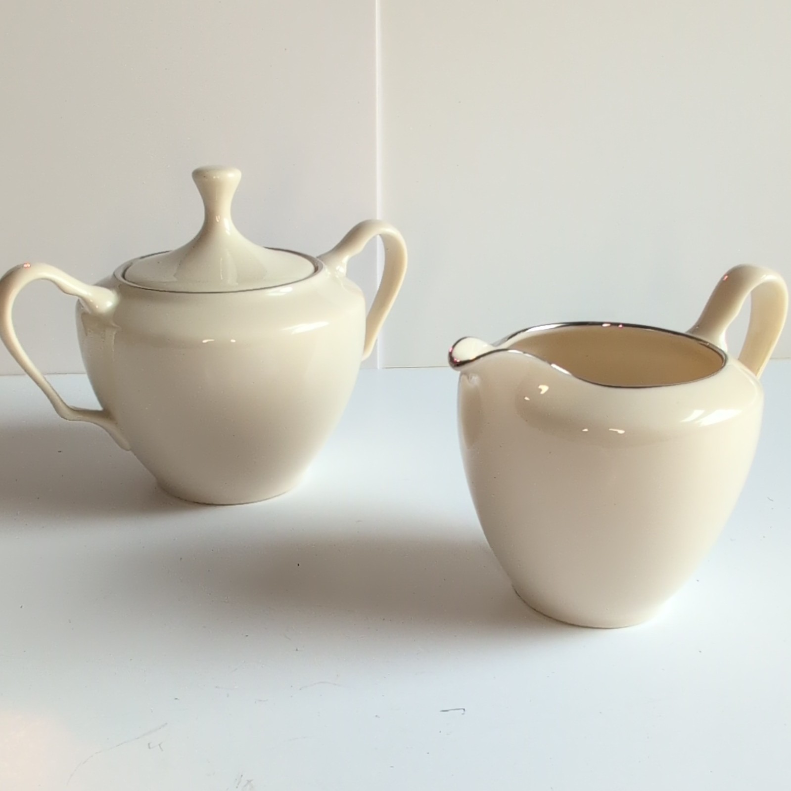 Vintage Lenox Montclair Creamer Covered Sugar Bowl Set Ivory Platinum