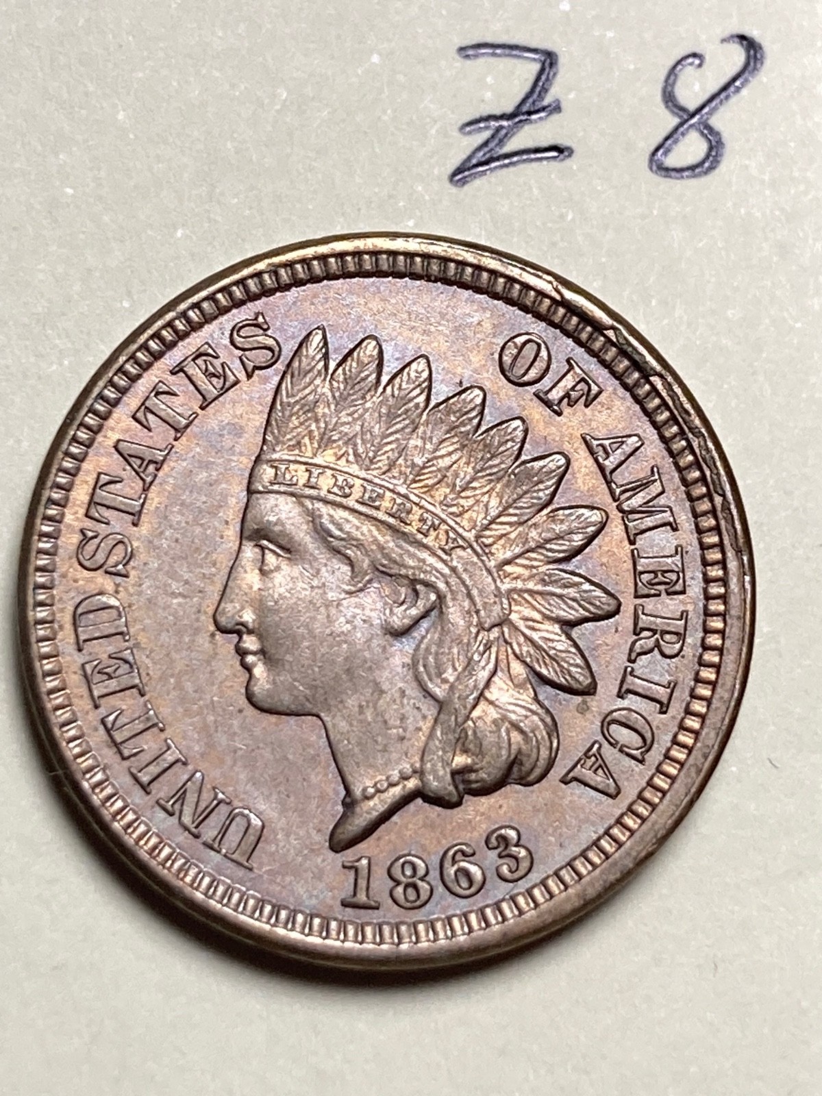 1863 Indian cent,  coin #Z8