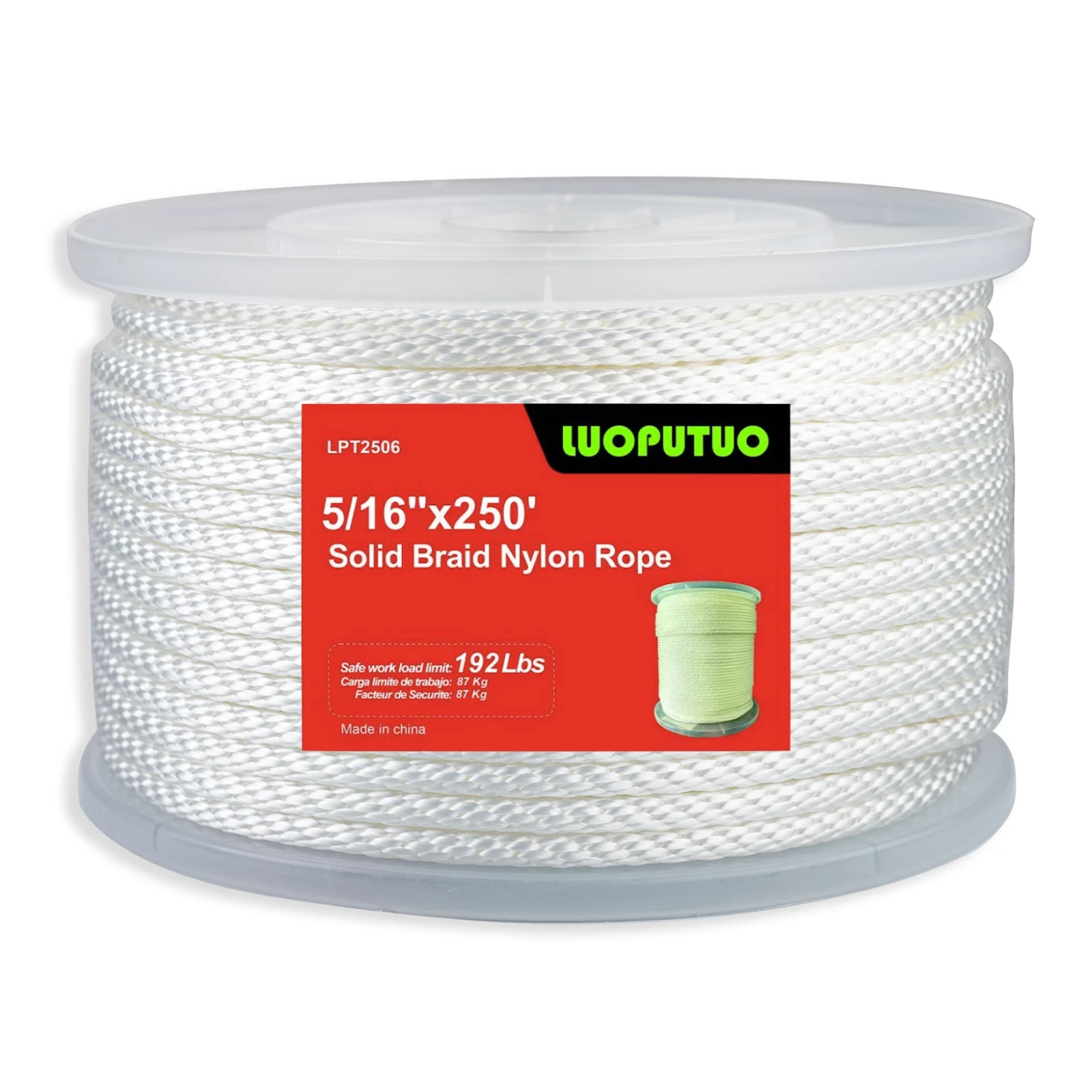 5/16\'\' 250\' White Nylon Solid Braid Rope