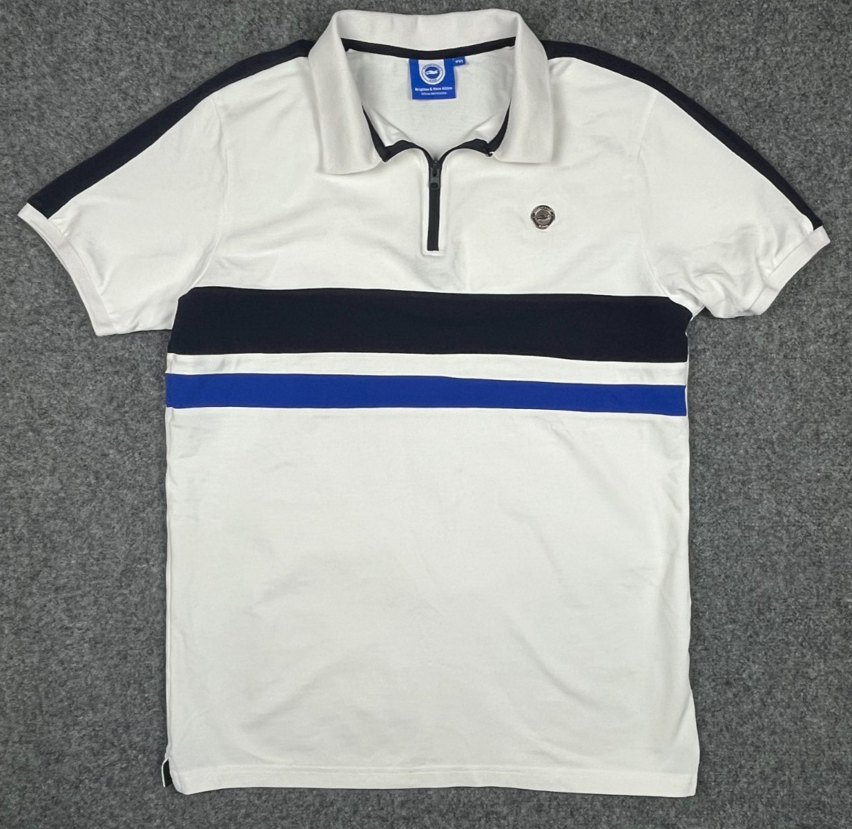 Brighton & Hove Albion White Striped 1/4 Zip Polo XXL Metal Logo