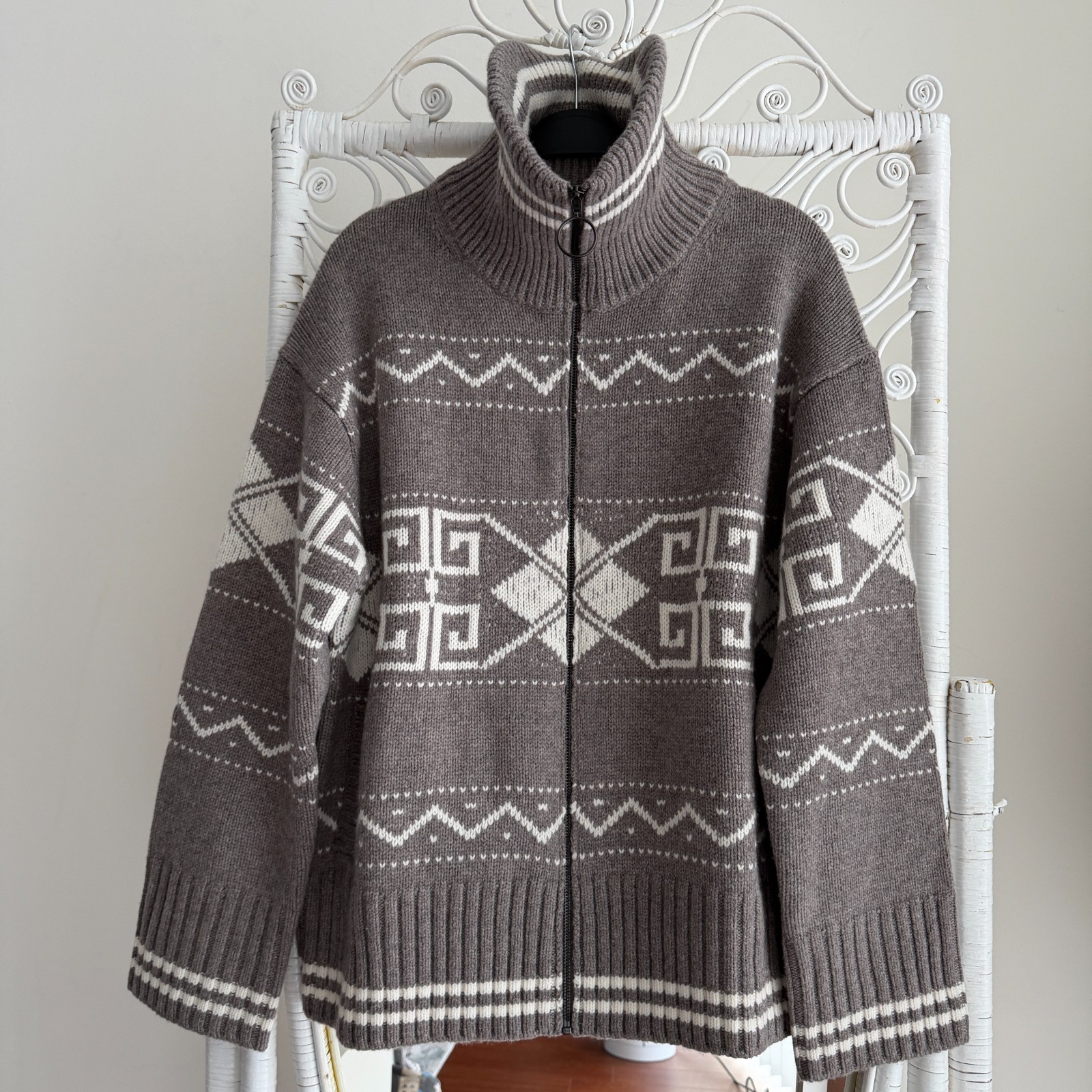Reformation Sweater Jacket  XL Mariposa 100% Merino Wool Nordic Icelandic Zip