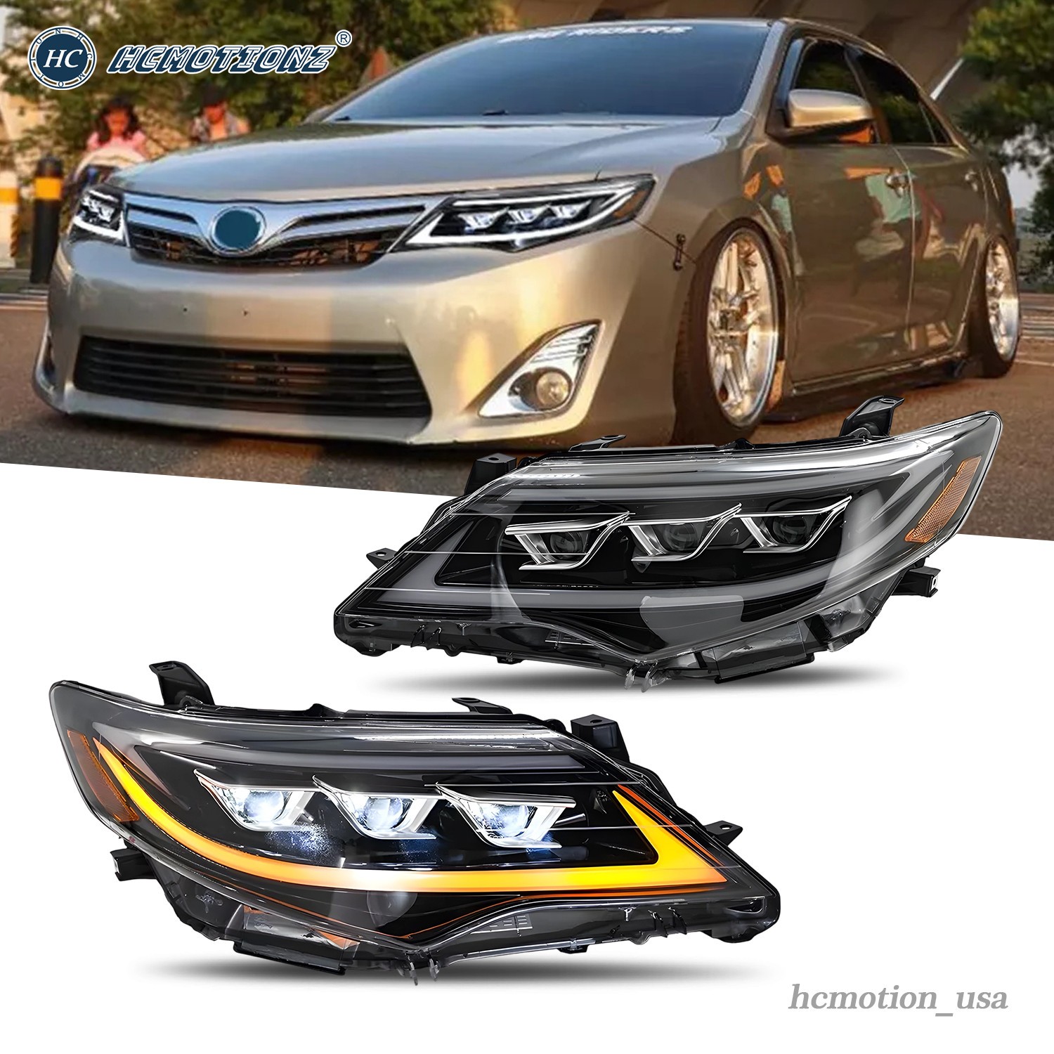 HCMOTION LED Headlights For Toyota Camry 2012 2013 2014 Head Lamps Assembly Pair
