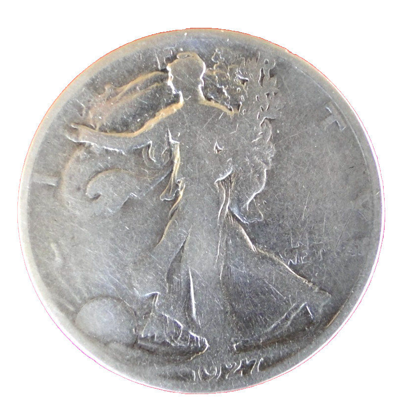 1927s Walking Liberty Half Dollar, 90% Silver. Below F.