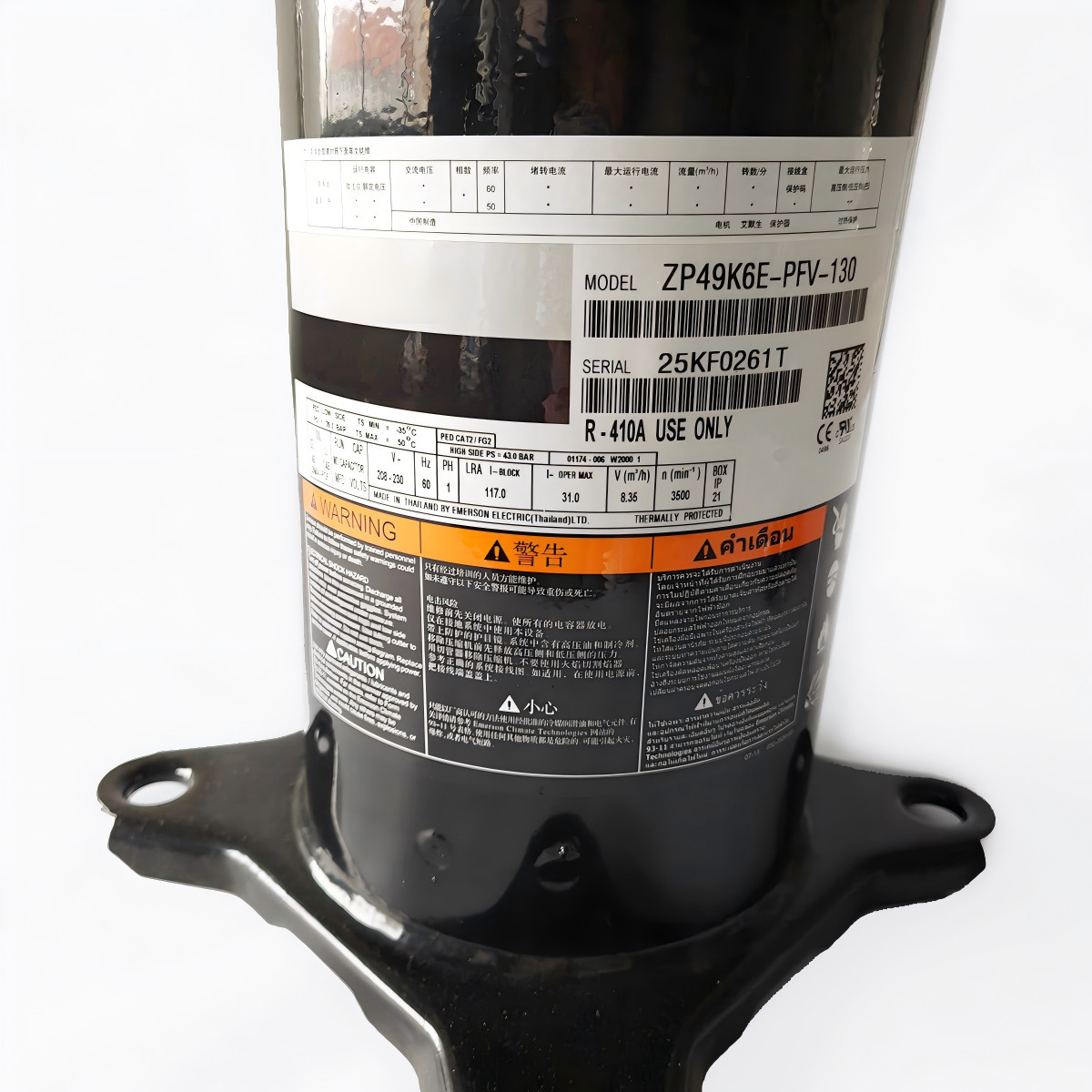Brand New Scroll compressor ZP49K6E-PFV-130 R410a 208/230V 4 Ton for Copeland