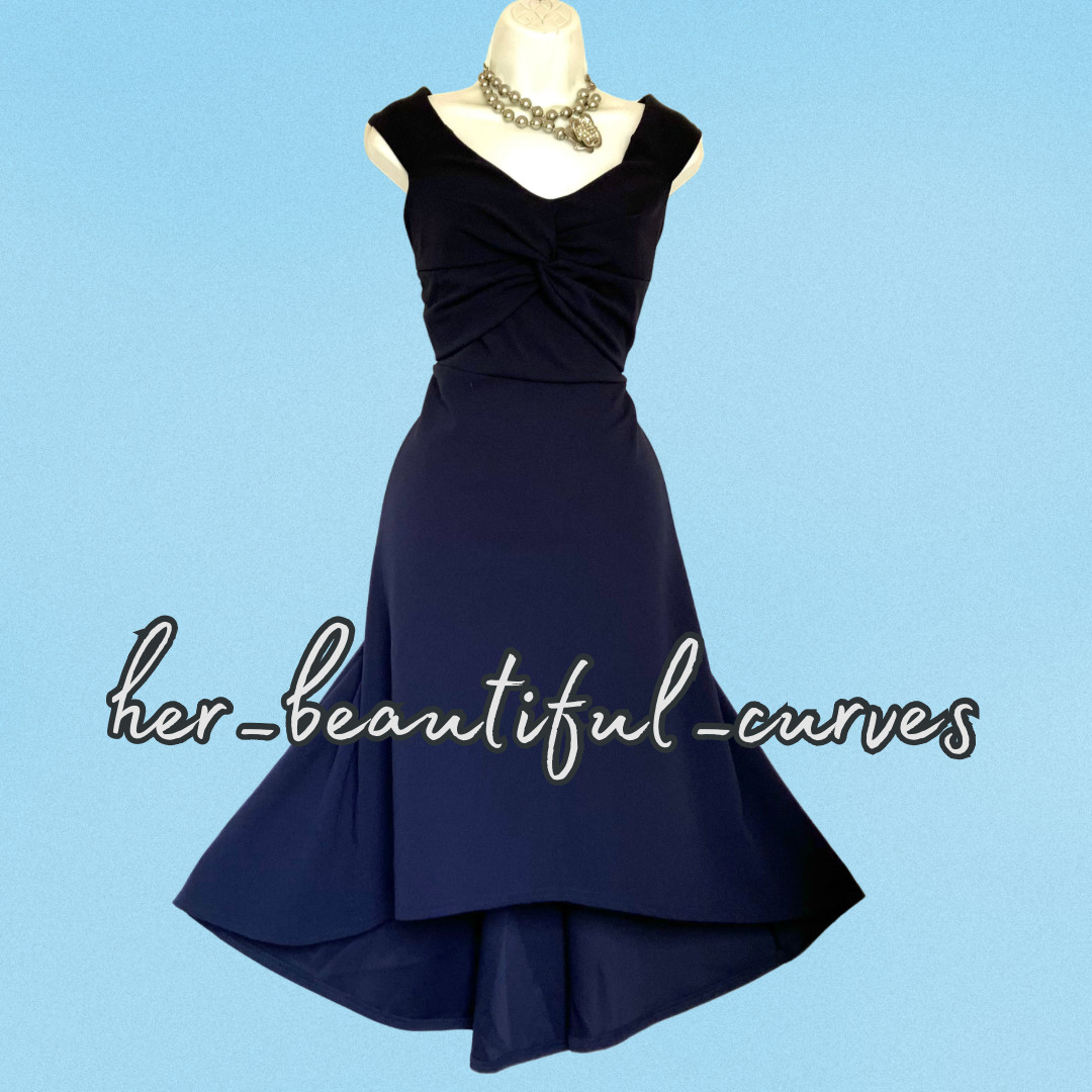 STUNNING QUIZ NAVY HI - LOW OCCASION MIDI DRESS SIZE 16