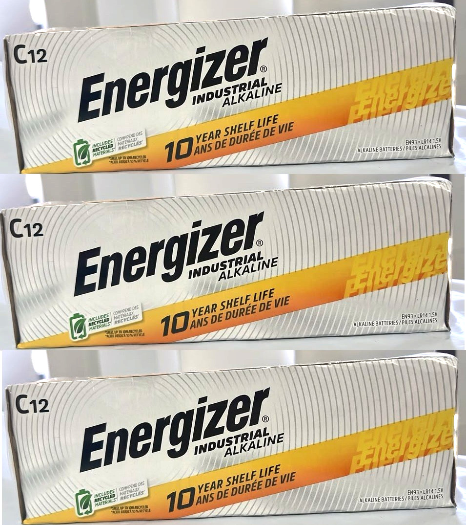 3x Energizer EN93 Industrial Alkaline Batteries, C12 Batteries/Box, EXP. 12/2035 3x Energizer EN93 Industrial Alkaline Batteries, C12 Batteries/Box, EXP. 12/2035