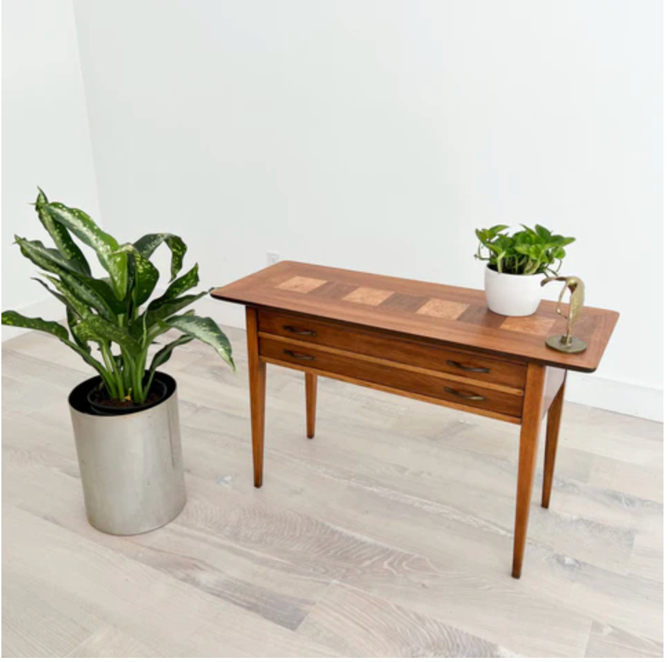 Vintage Lane Mid Century Modern Walnut Burlwood Sofa Table Console Table
