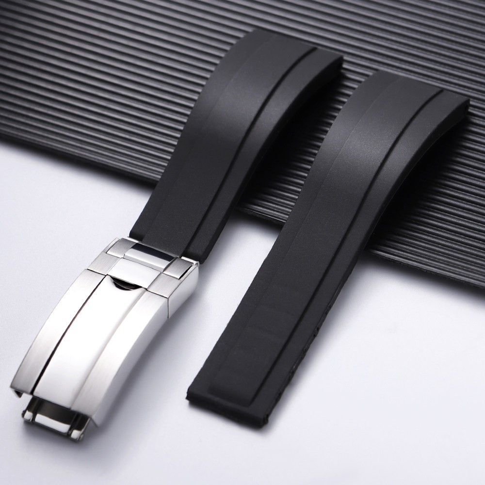 20mm 22mm Curved End Silicone Black Watch Bands Soft Rubber Replacement Strap 20mm 22mm Curved End Silicone Black Watch Bands Soft Rubber Replacement Strap