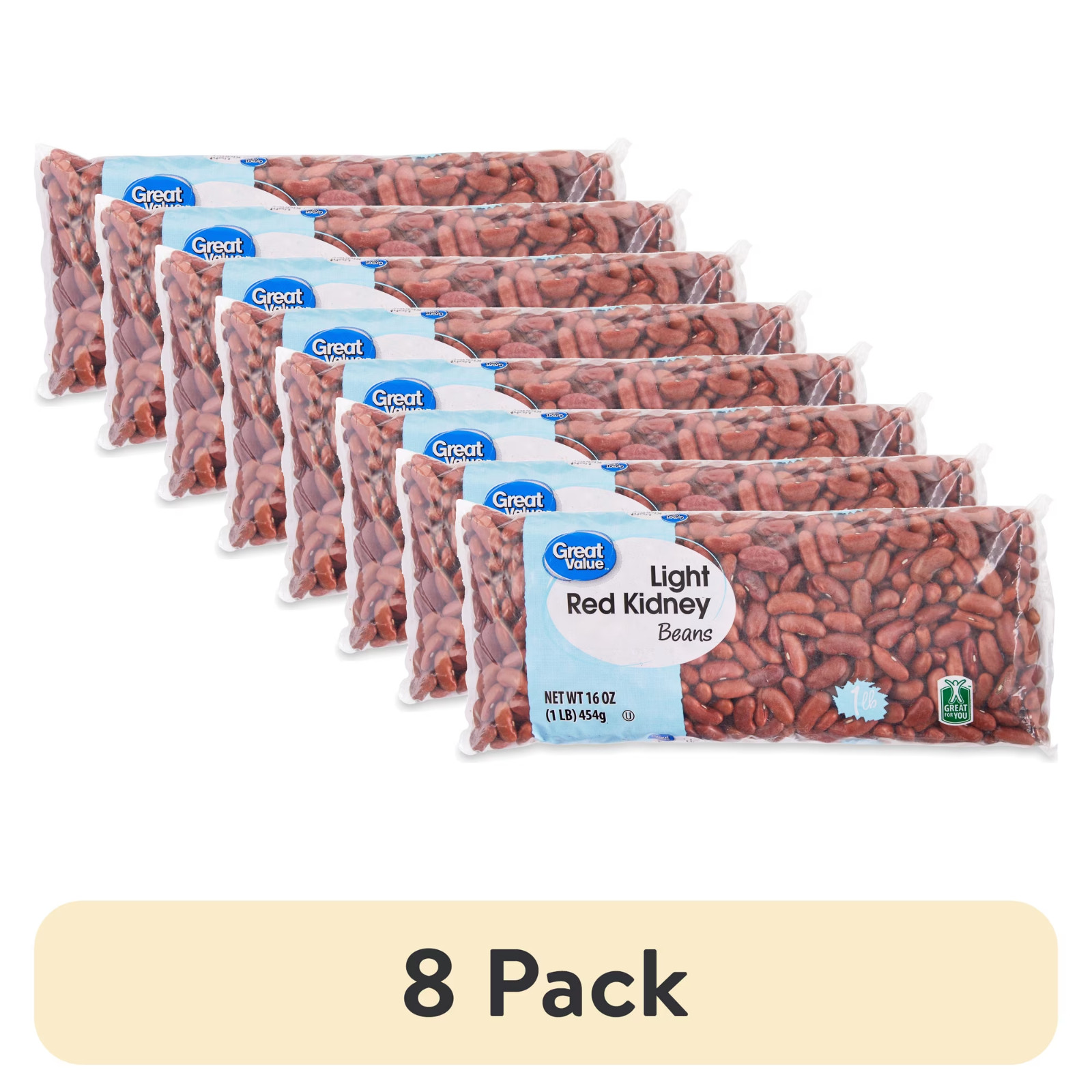 (8 pack) Great Value Light Red Kidney Beans, 1 lb (8 pack) Great Value Light Red Kidney Beans, 1 lb