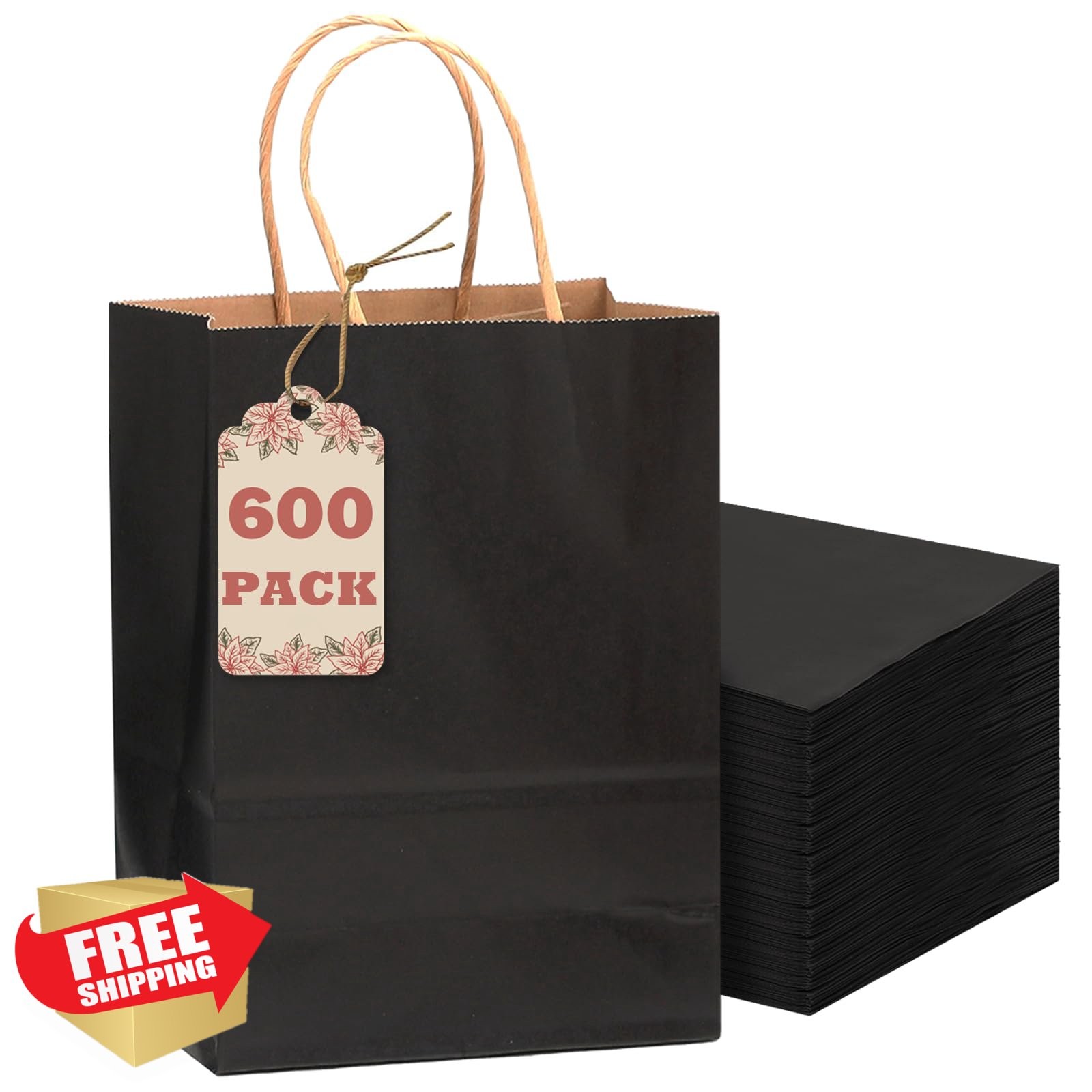 qiqee Black Paper Gift Bags Handles Bulk 600 Small