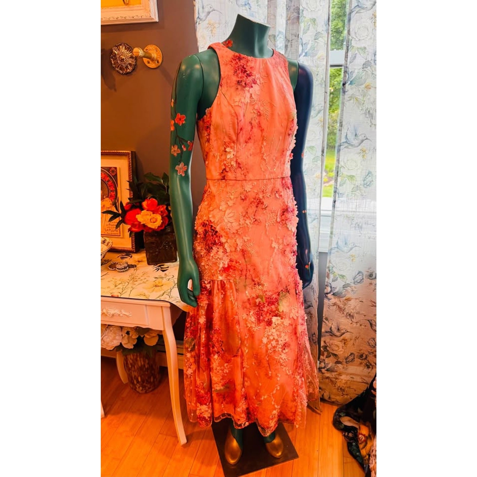NWT Aidan Mattox by Adrianna Papell Pink 3D Floral Embroidered Dress Size 6 🌸✨