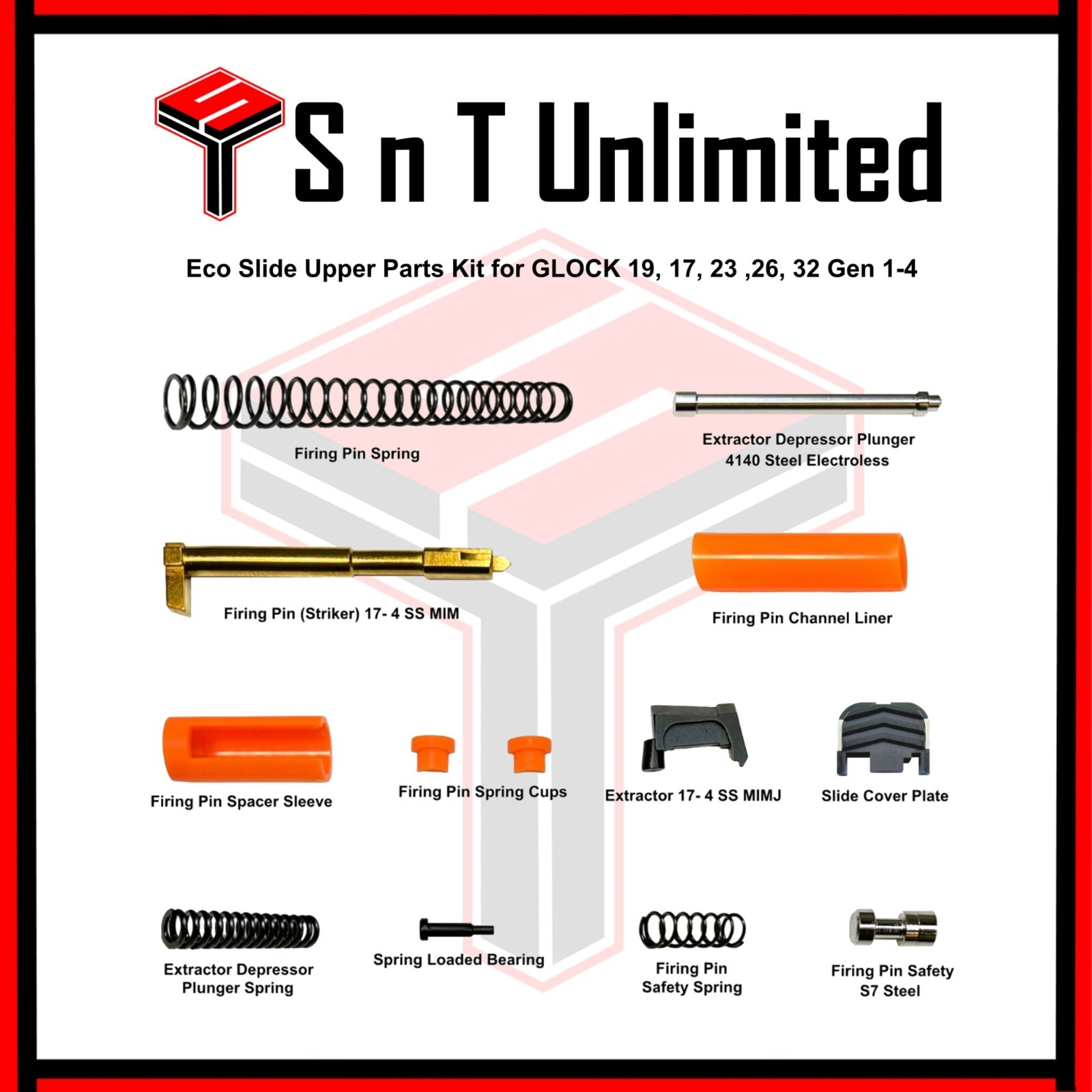 Eco Slide Parts Kit Glock 17 19 26 Gen 1-4  Orange
