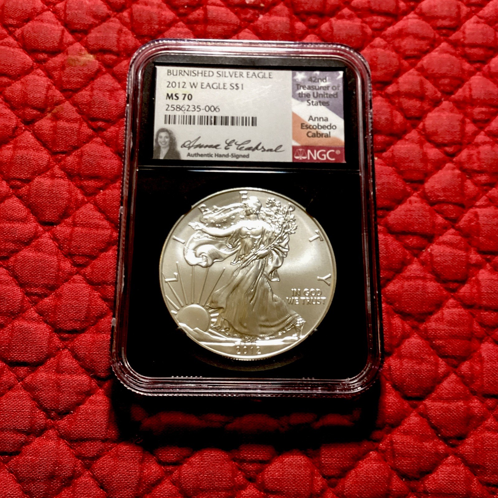 2011 W BURNISHED SILVER EAGLE NGC MS70 ANNA CABRAL SIGNED FLAG LABEL Free S&H 2011 W BURNISHED SILVER EAGLE NGC MS70 ANNA CABRAL SIGNED FLAG LABEL Free S&H