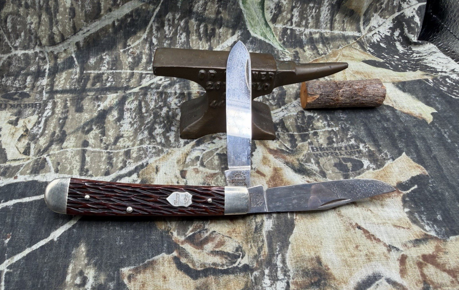 Carl Schlieper German Eye Brand Solingen 2 Blade J Model Knife Brown Scales
