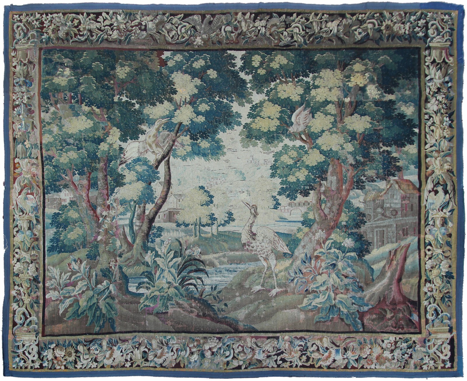 Early 18th Century Antique Flemish Verdure Tapestry Wool Silk 10x13 297x384cm