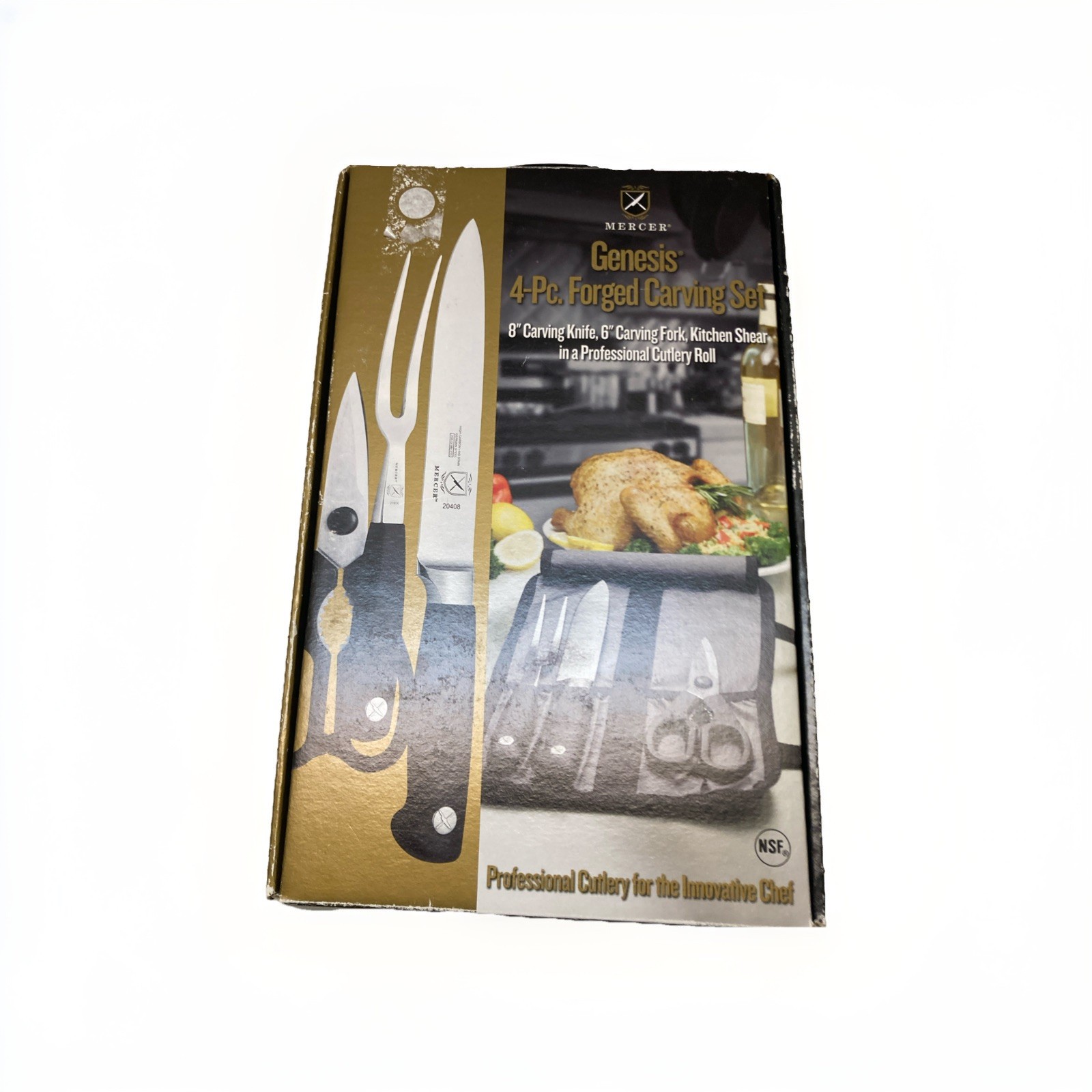 Mercer Culinary 4pc Carving Set- Includes Knife Roll, Poultry Shears, Knife, NIB