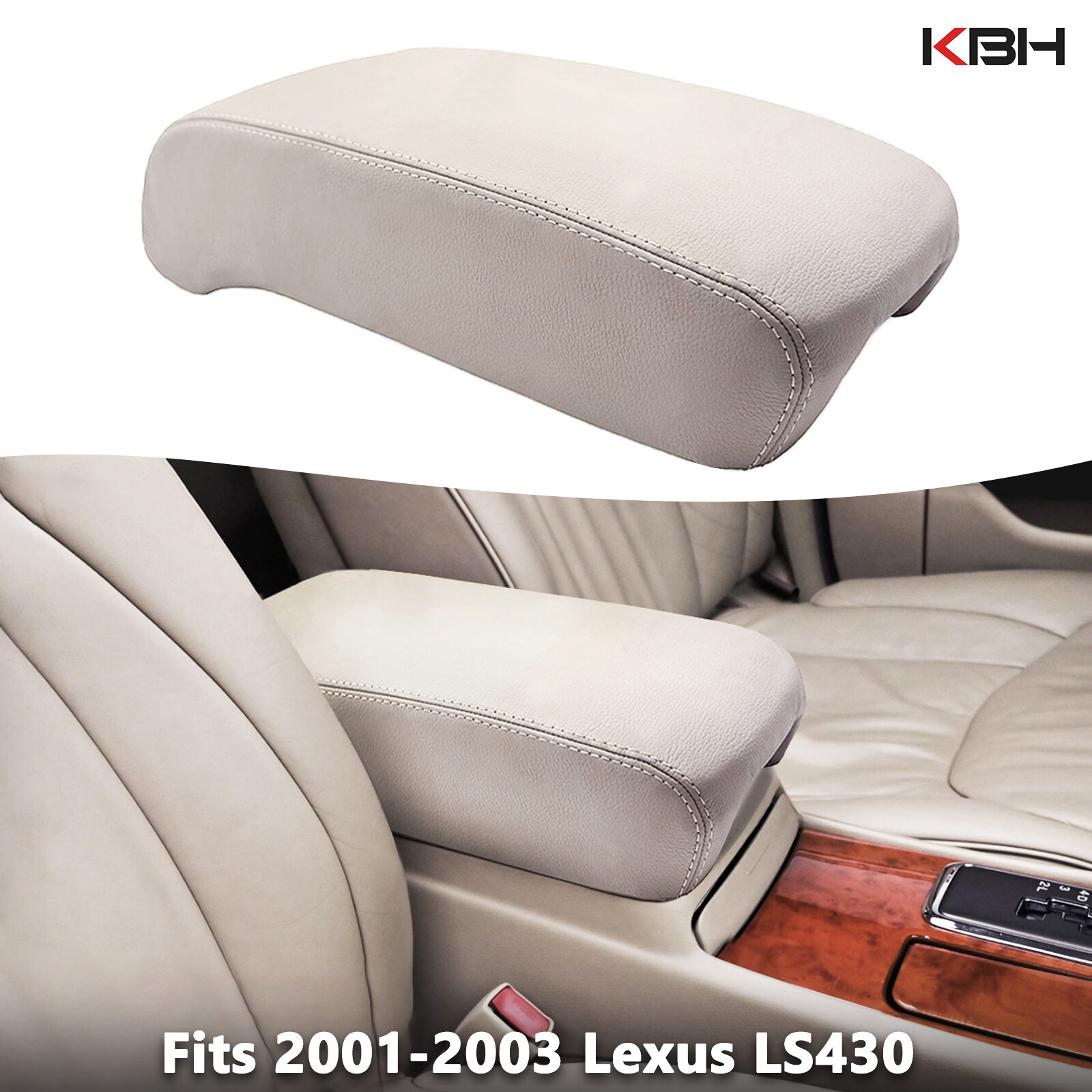 Fit 2001-2003 Lexus LS430 Center Console Lid Armrest PU Leather Cover Trim Ivory Fit 2001-2003 Lexus LS430 Center Console Lid Armrest PU Leather Cover Trim Ivory