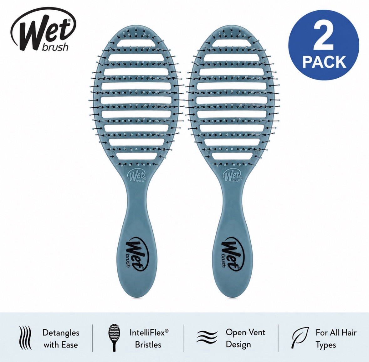 Wet Brush Speed Dry Hair Brush, Artic Blue - Vented Design 2 PACK Wet Brush Speed Dry Hair Brush, Artic Blue - Vented Design 2 PACK