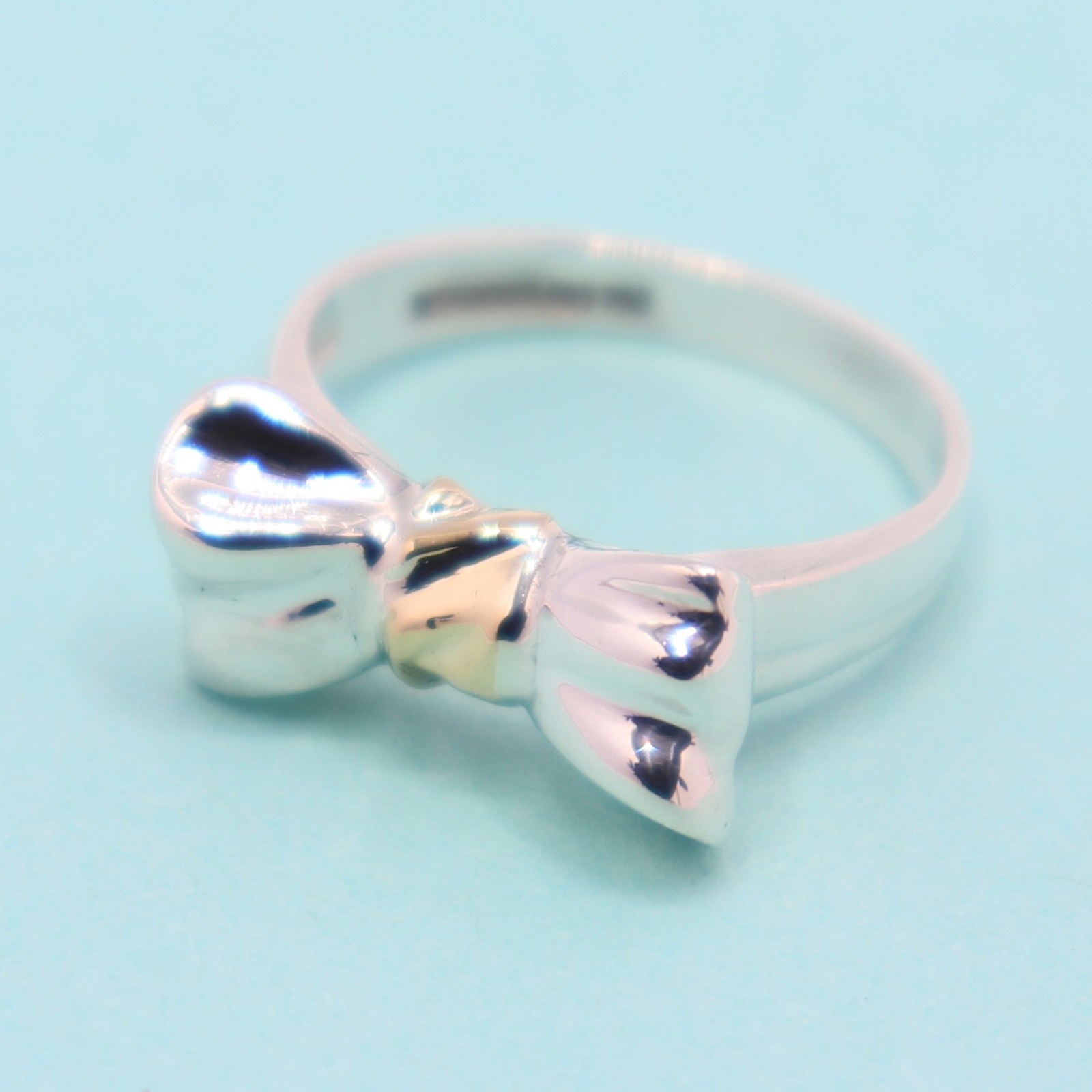Authentic Tiffany & Co. Ribbon Bow Ring 18K Yellow Gold 925 Silver Size: US 5.25
