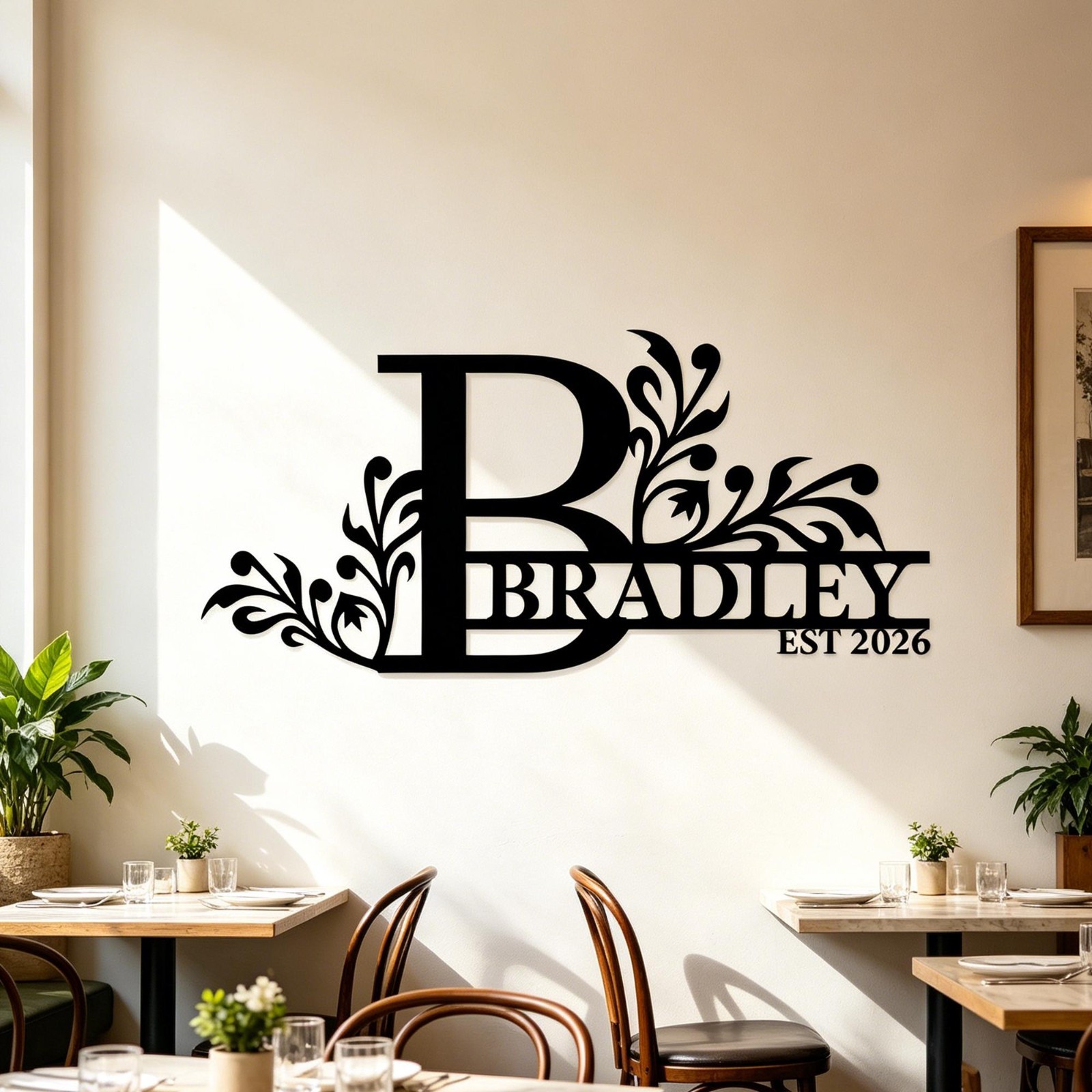 Custom Family Name Metal Wall Sign Floral Monogram Established Date Decor