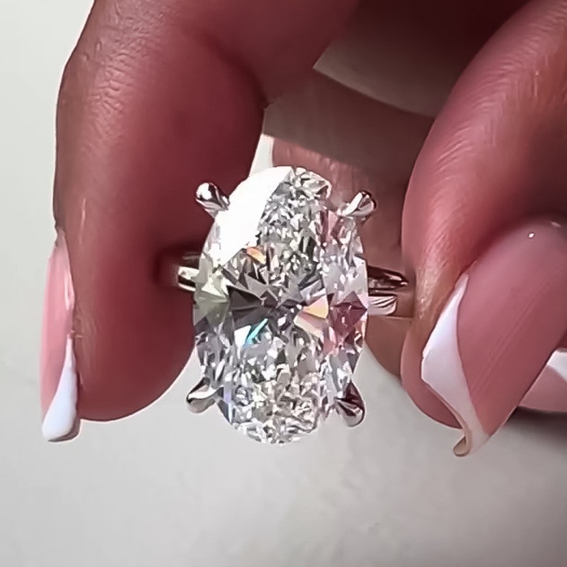 6.40Ct Oval Cut Moissanite Solitaire Engagement Ring In 14K White Gold Plated