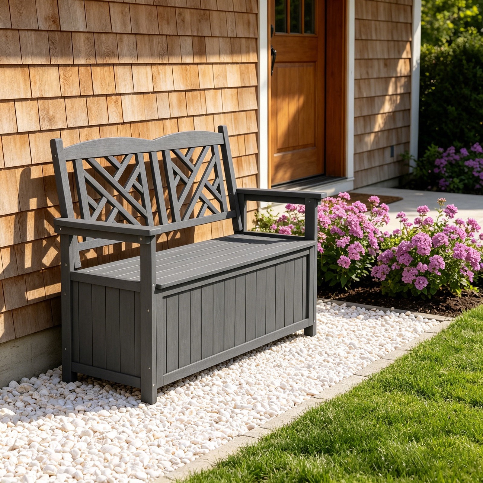 50 Gallon Outdoor Deck Box Storage Bench with Armrests &seat for Patio Garden