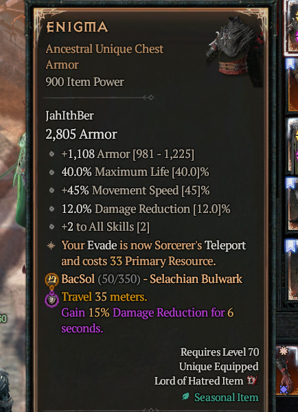 DIABLO 4👞SEASONAL 15🔥ENIGMA CHEST ARMOR🔥NON-GA 900IP ITEM DIABLO 4👞SEASONAL 15🔥ENIGMA CHEST ARMOR🔥NON-GA 900IP ITEM