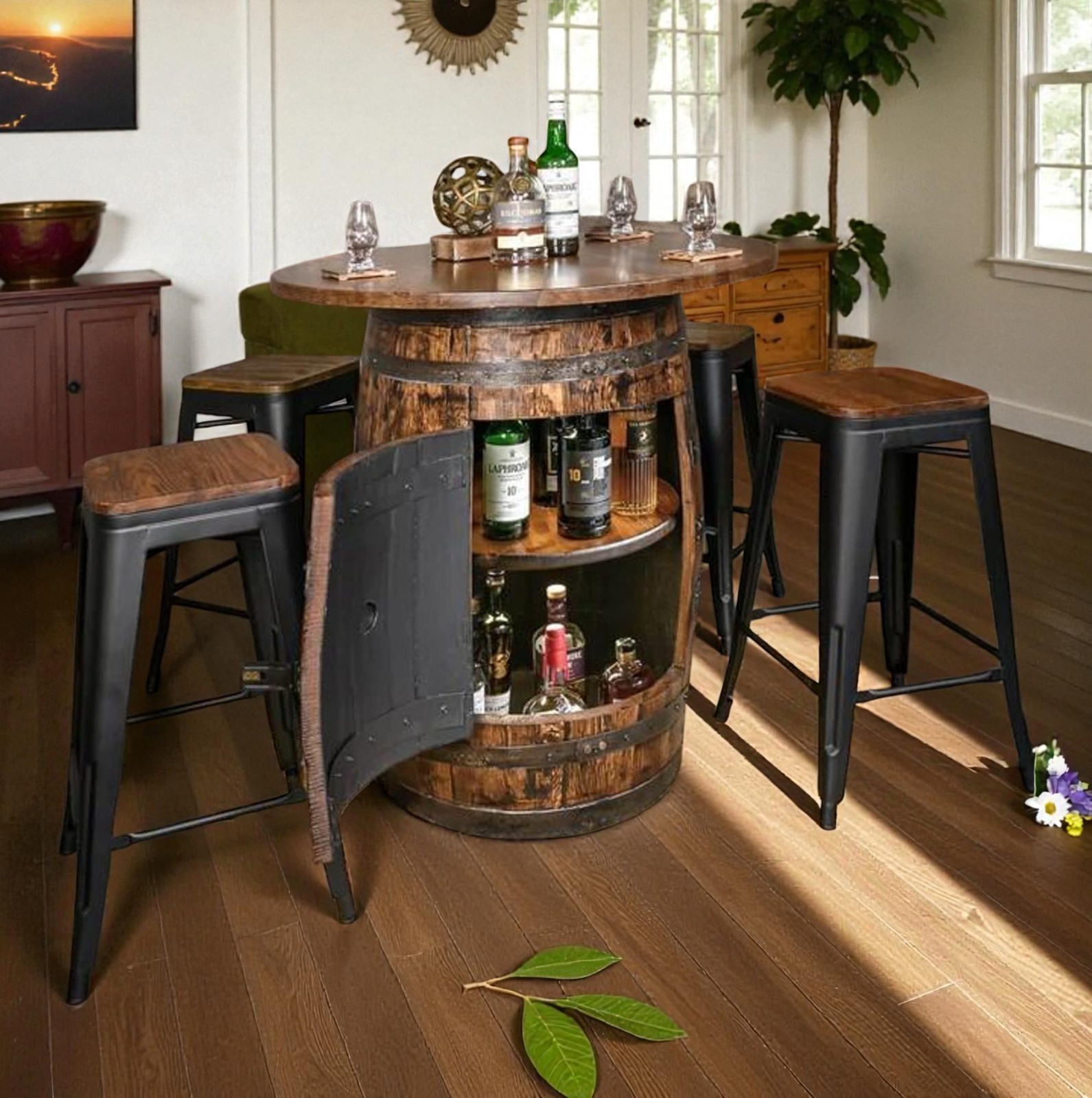 Handcrafted Whiskey Barrel Bar Cabinet | 36\