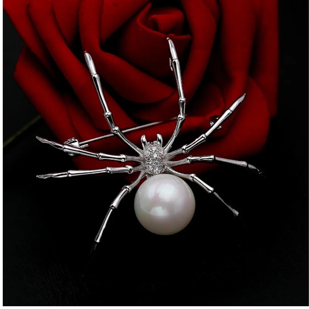 Vintage Rhinestone Spider Brooch Silver Pearl Pin Insect Bug Jewelry Summer Gift Vintage Rhinestone Spider Brooch Silver Pearl Pin Insect Bug Jewelry Summer Gift