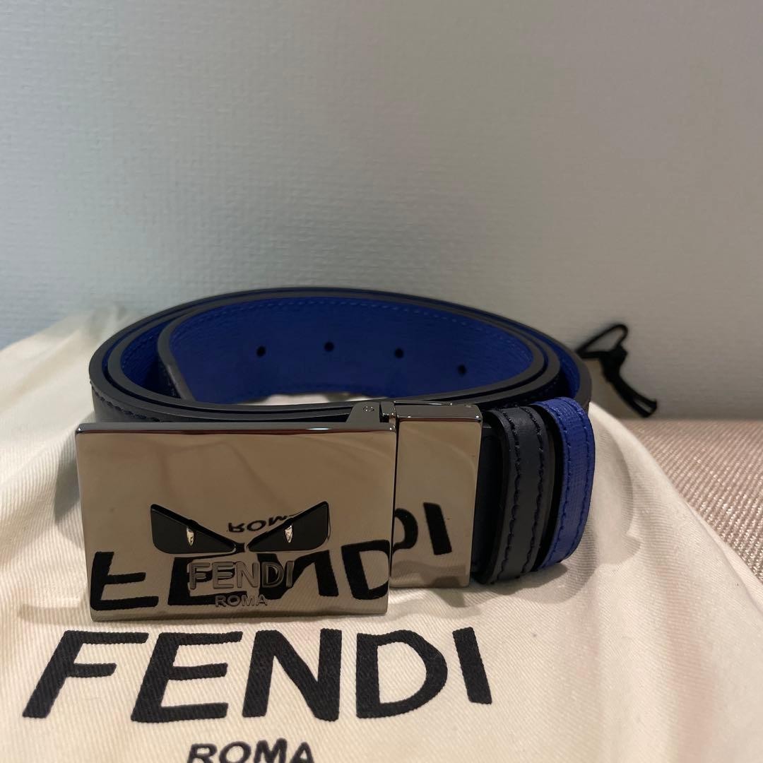 Fendi Bag Bugs Monster Belt Navy Blue Leather Men Women 97cm Unused Italy