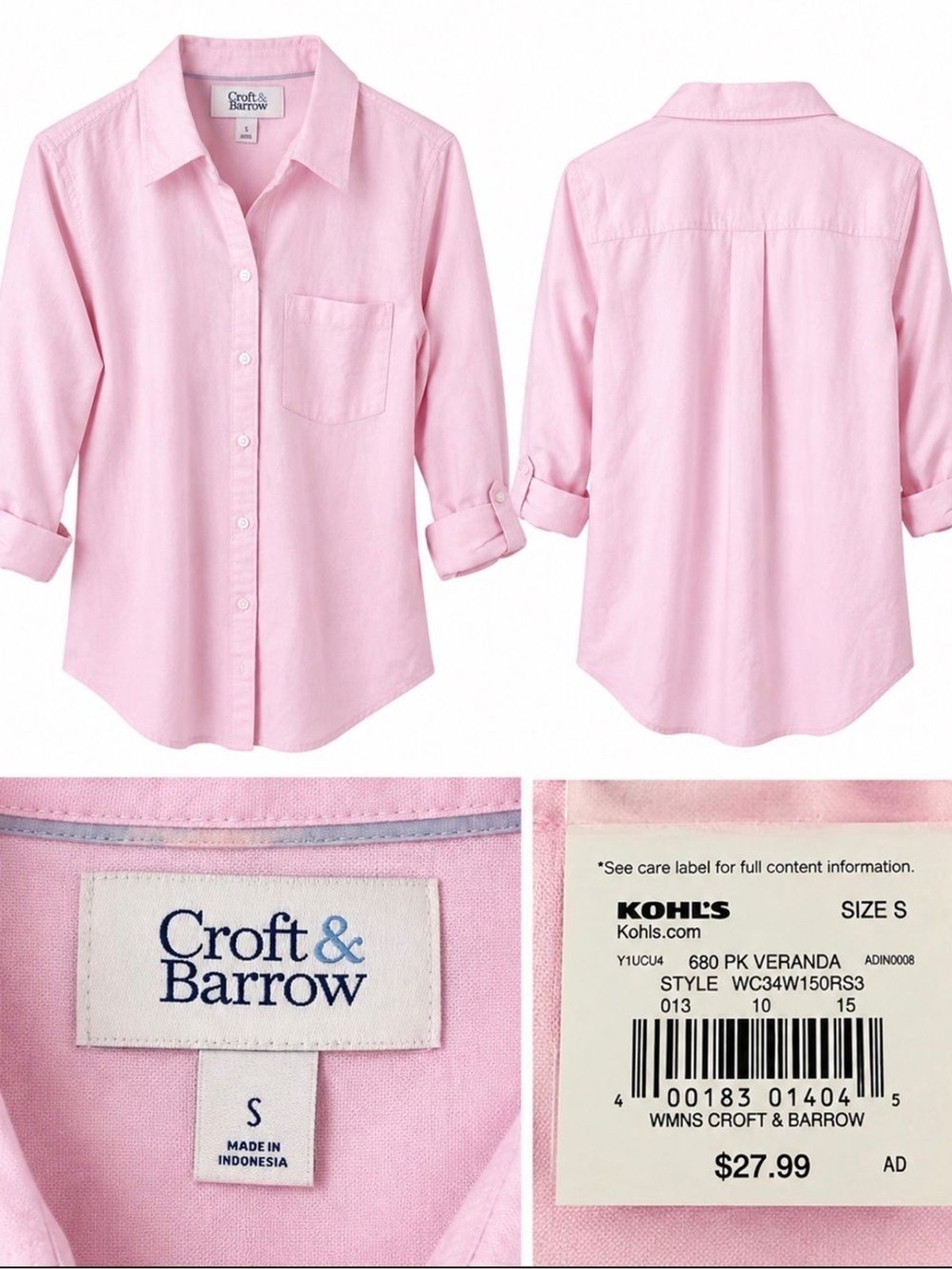 Croft & Barrow Light Pink Women\'s Button-Down Shirt Small