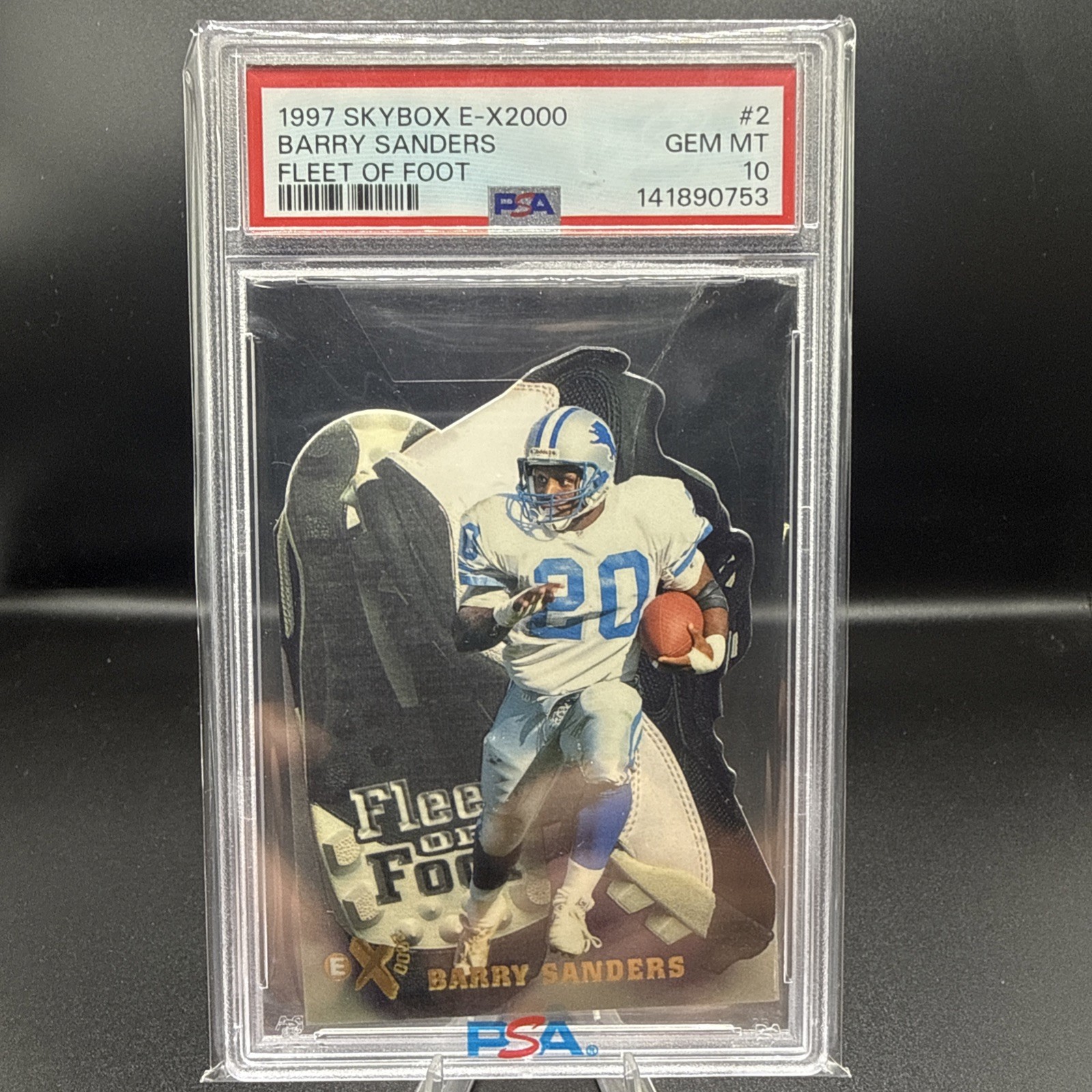 💎1997 Skybox EX-2000 Fleet of Foot #2 HOF RB Barry Sanders PSA 10 💎VERY RARE💎 💎1997 Skybox EX-2000 Fleet of Foot #2 HOF RB Barry Sanders PSA 10 💎VERY RARE💎