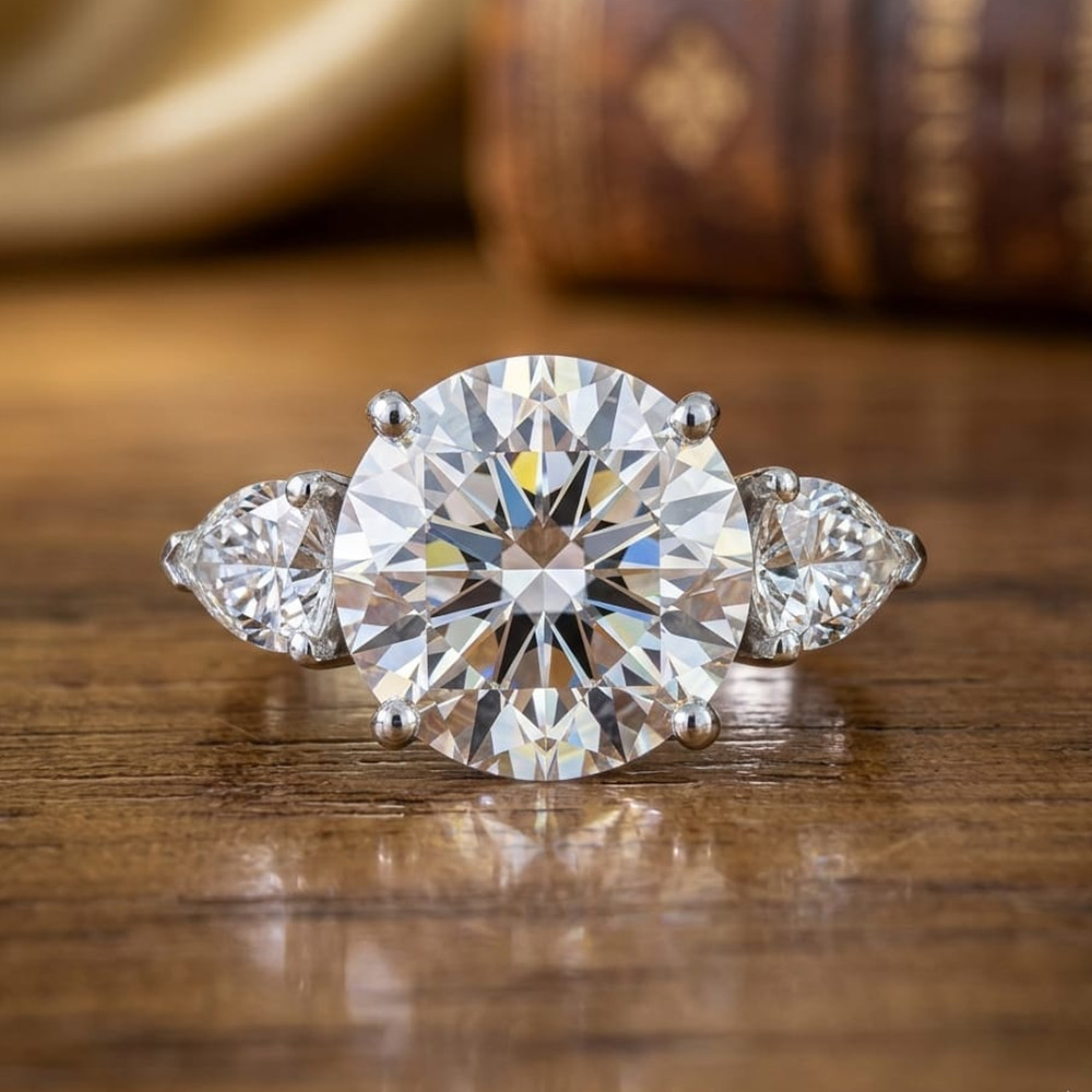 3.80 TCW Round Cut Moissanite Three Stone Engagement Ring 14K White Gold Plated